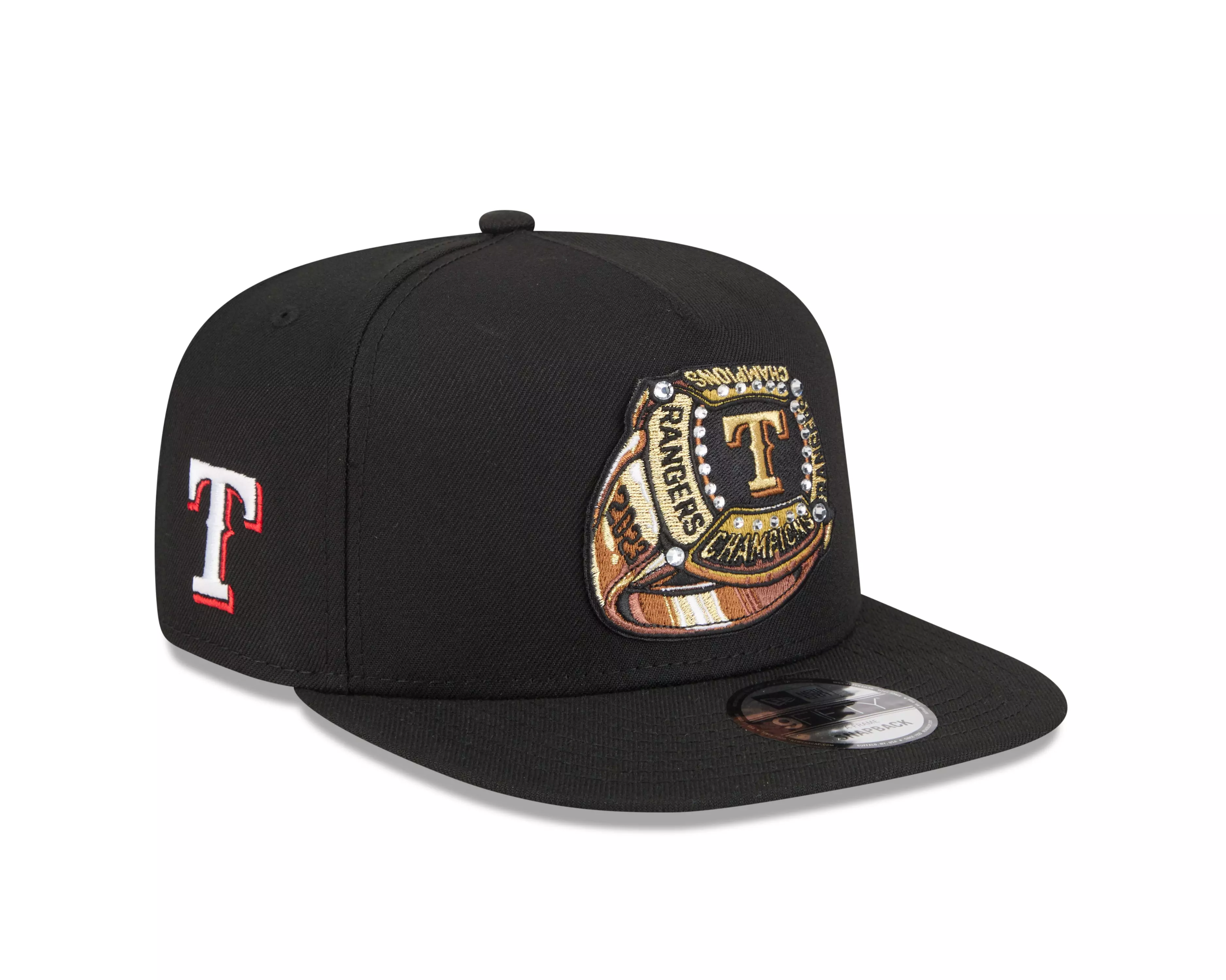 New Era Texas Rangers 9FIFTY A-Frame Ring Snapback Hat-Black - BLACK