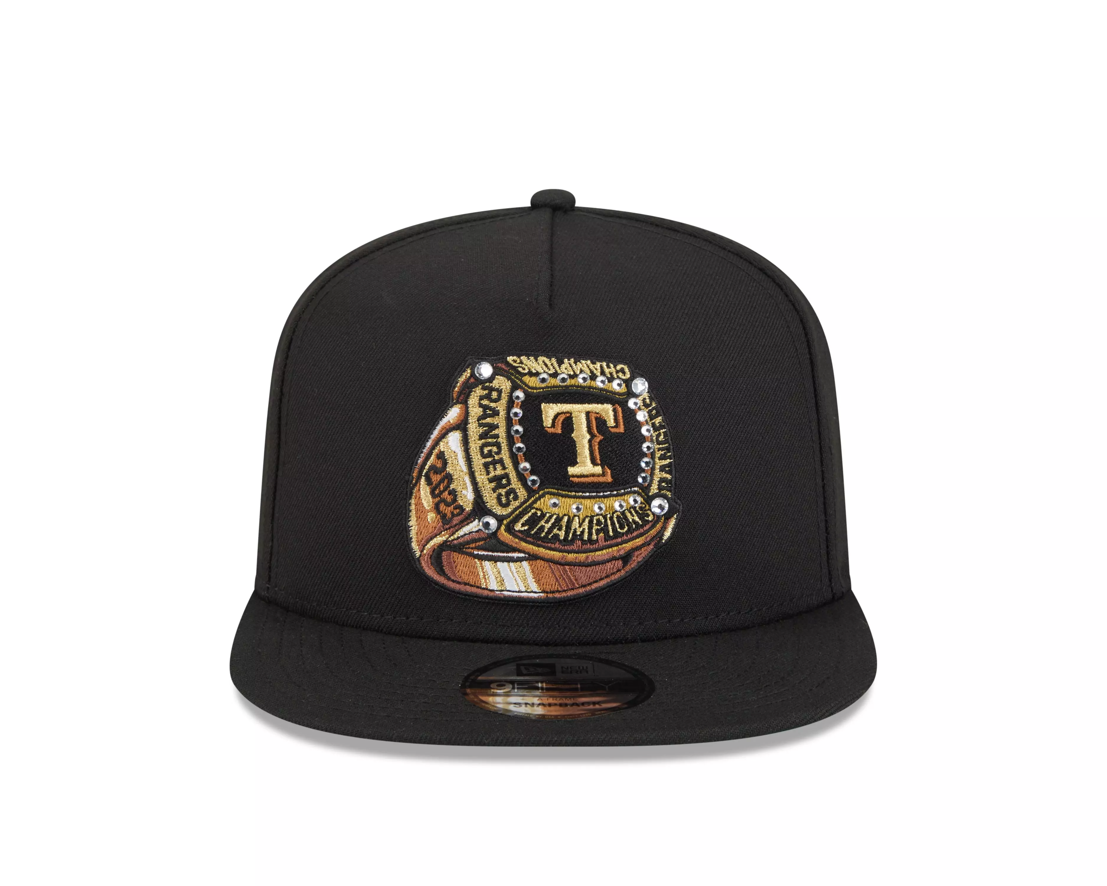 New Era Texas Rangers 9FIFTY A-Frame Ring Snapback Hat-Black - BLACK