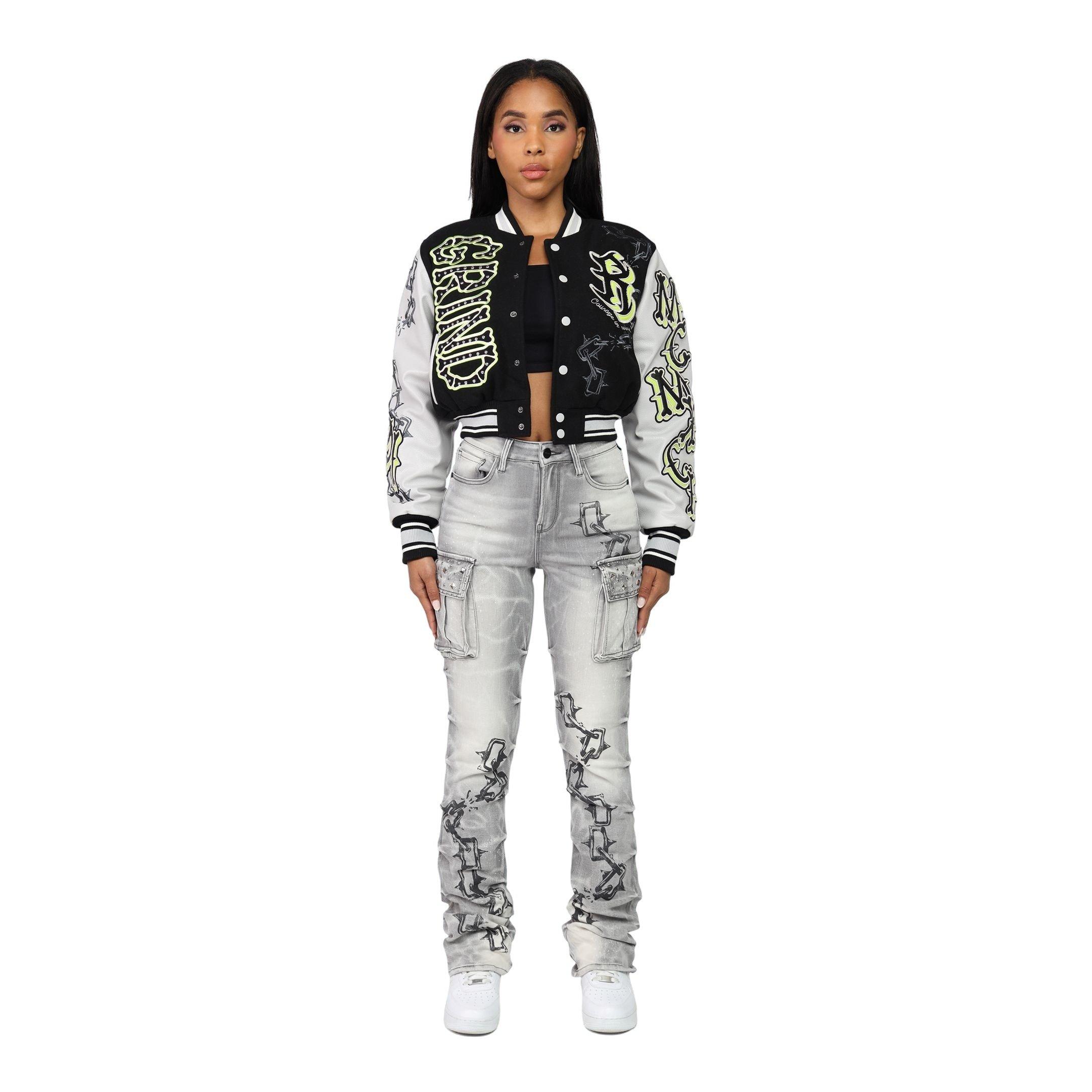 Smoke Rise Women's Varsity Jacket - Lime - LIME Thumbnail View 4