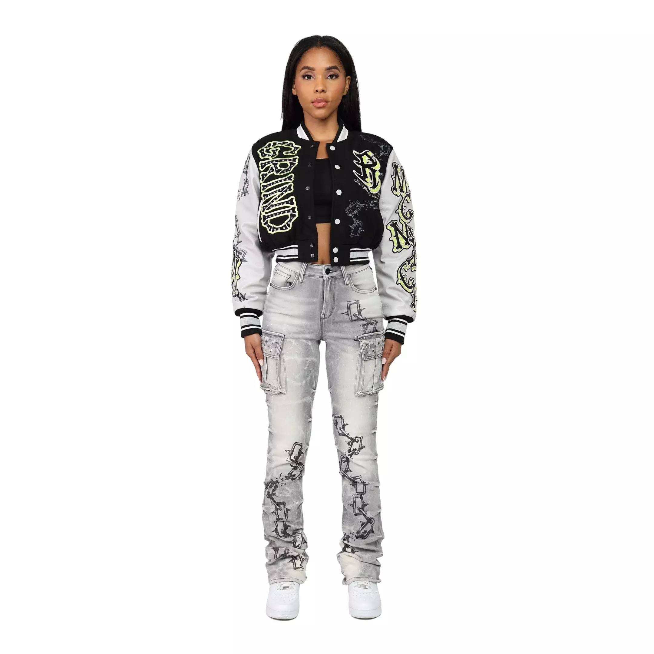 Smoke Rise Women's Varsity Jacket - Lime - LIME
