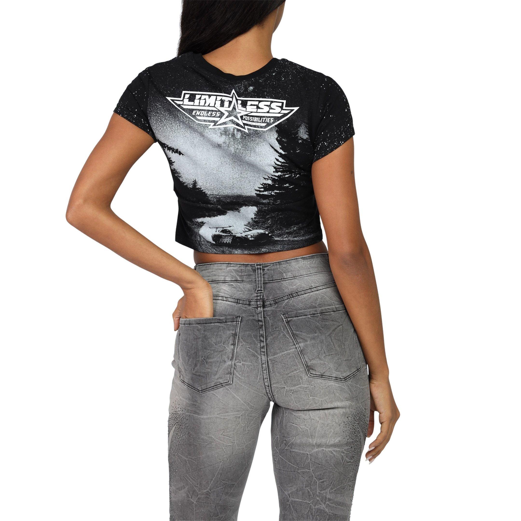 Smoke Rise Women's Rhinestone Tee - Black - BLACK Thumbnail View 2