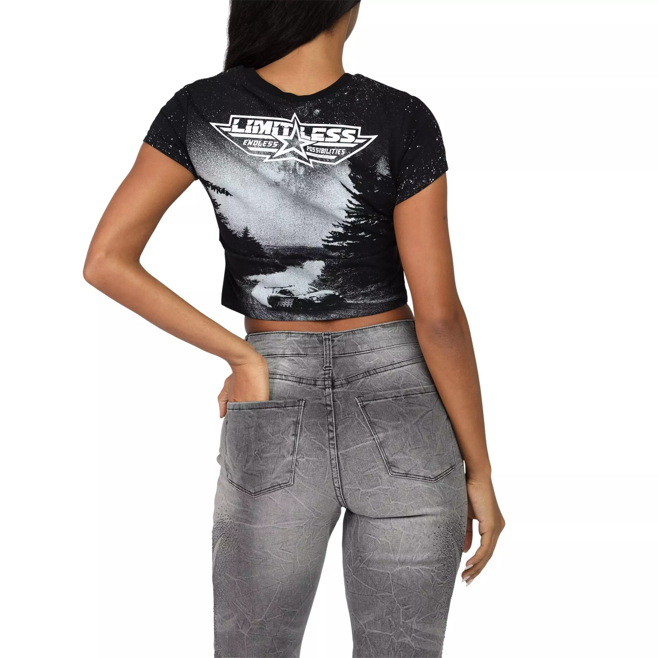 Smoke Rise Women's Rhinestone Tee - Black - BLACK