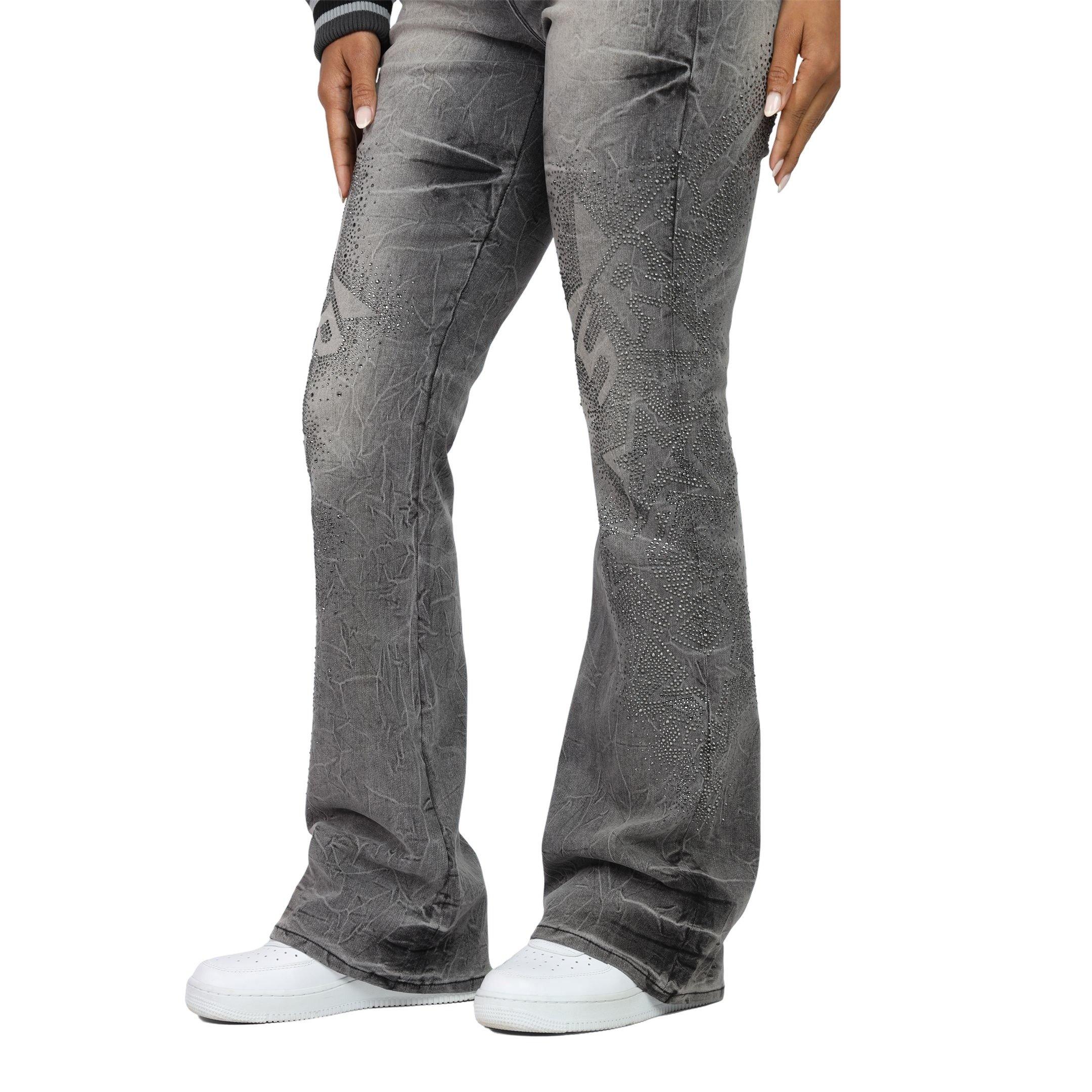 Smoke Rise Women's Rhinestone Stacked Jeans - GREY Thumbnail View 6