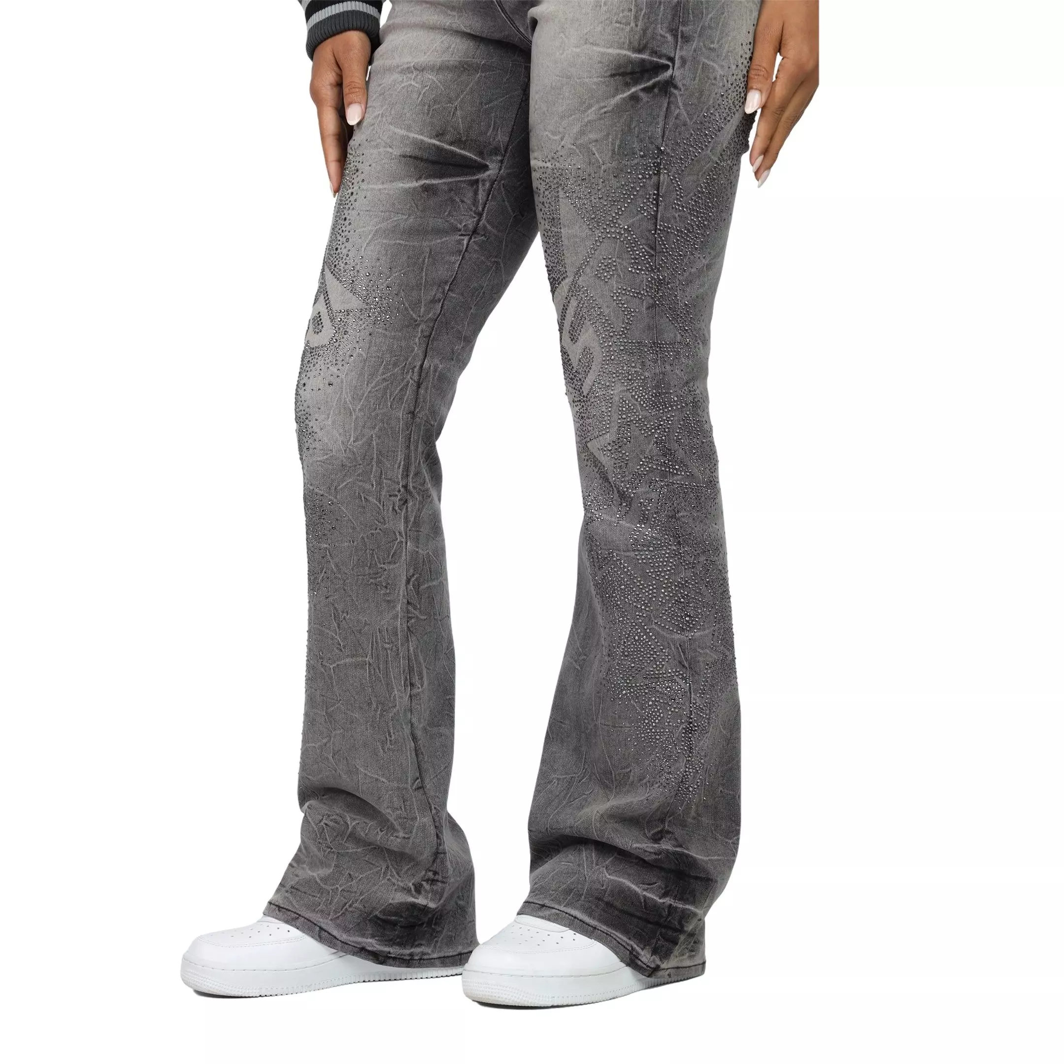 Smoke Rise Women's Rhinestone Stacked Jeans - GREY