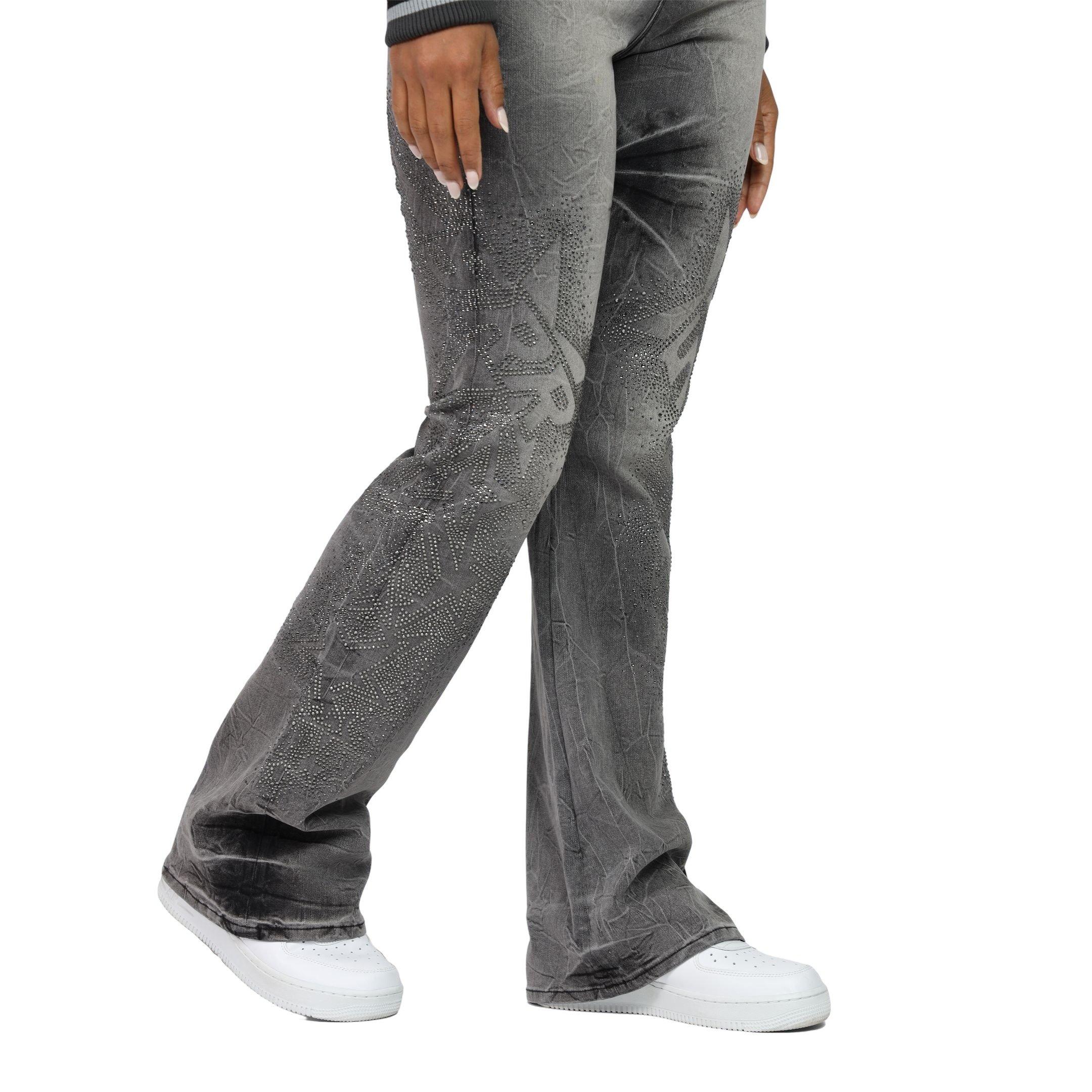 Smoke Rise Women's Rhinestone Stacked Jeans - GREY Thumbnail View 7