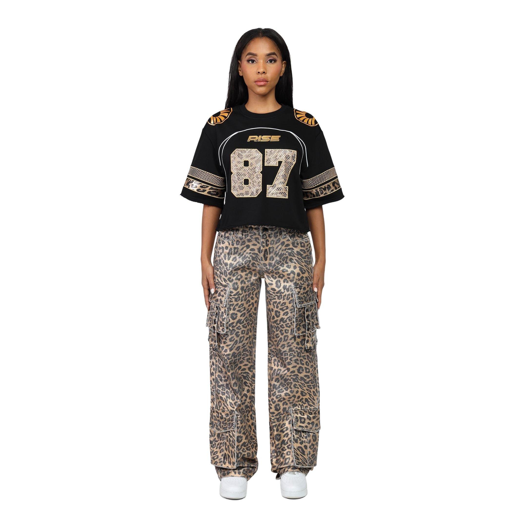 Women's High Rise Cheetah Print Twill Pants | Hibbett