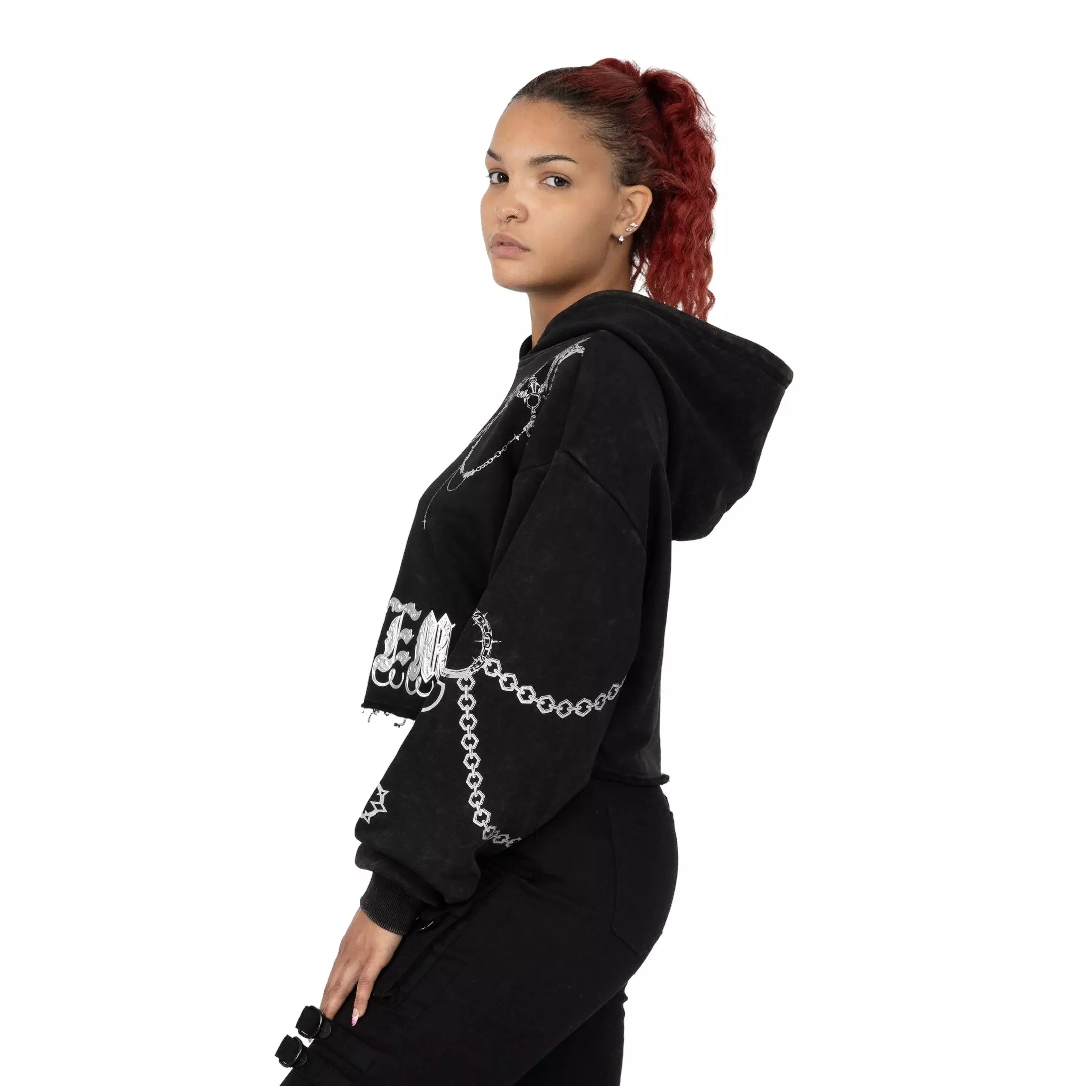 Smoke Rise Women's Metallic Chain Hoodie - BLACK/SILVER