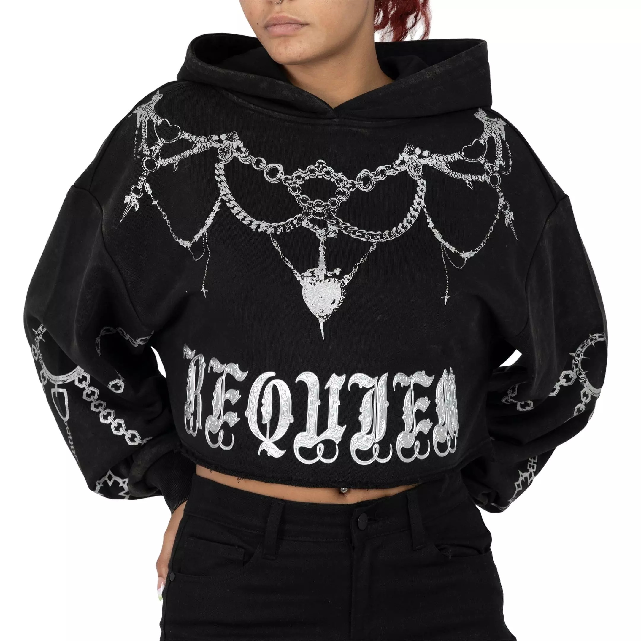 Smoke Rise Women's Metallic Chain Hoodie - BLACK/SILVER