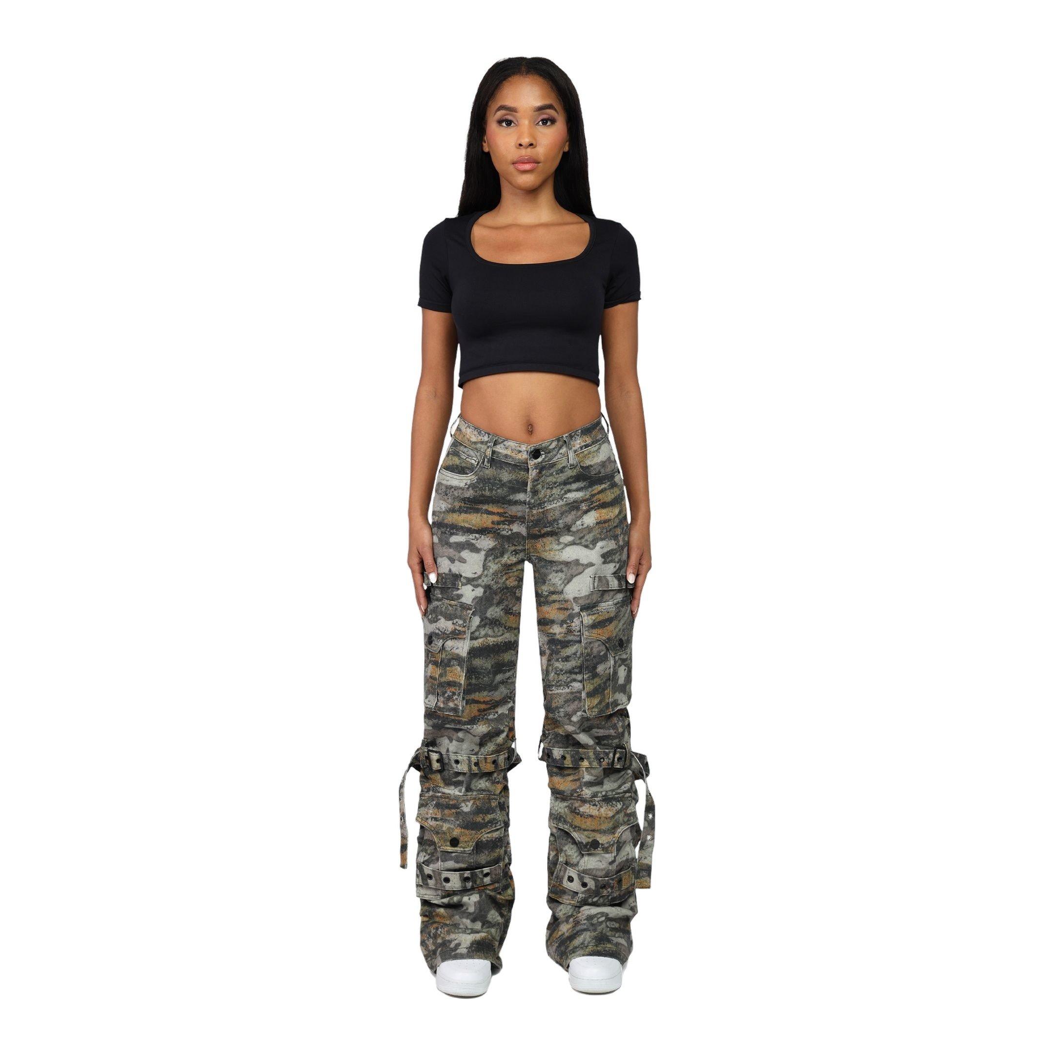 Smoke Rise Women's Tiger Camo Cargo Wide Leg Pants - MULTI-COLOR Thumbnail View 1