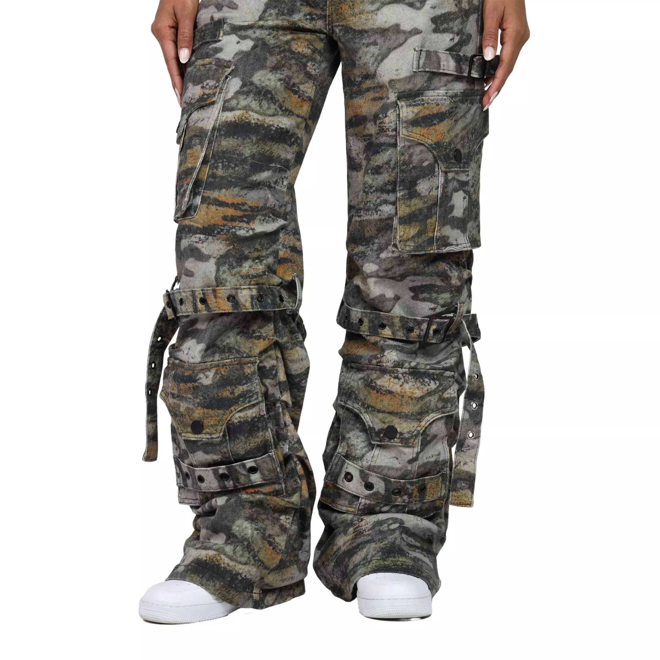 Smoke Rise Women's Tiger Camo Cargo Wide Leg Pants - MULTI-COLOR