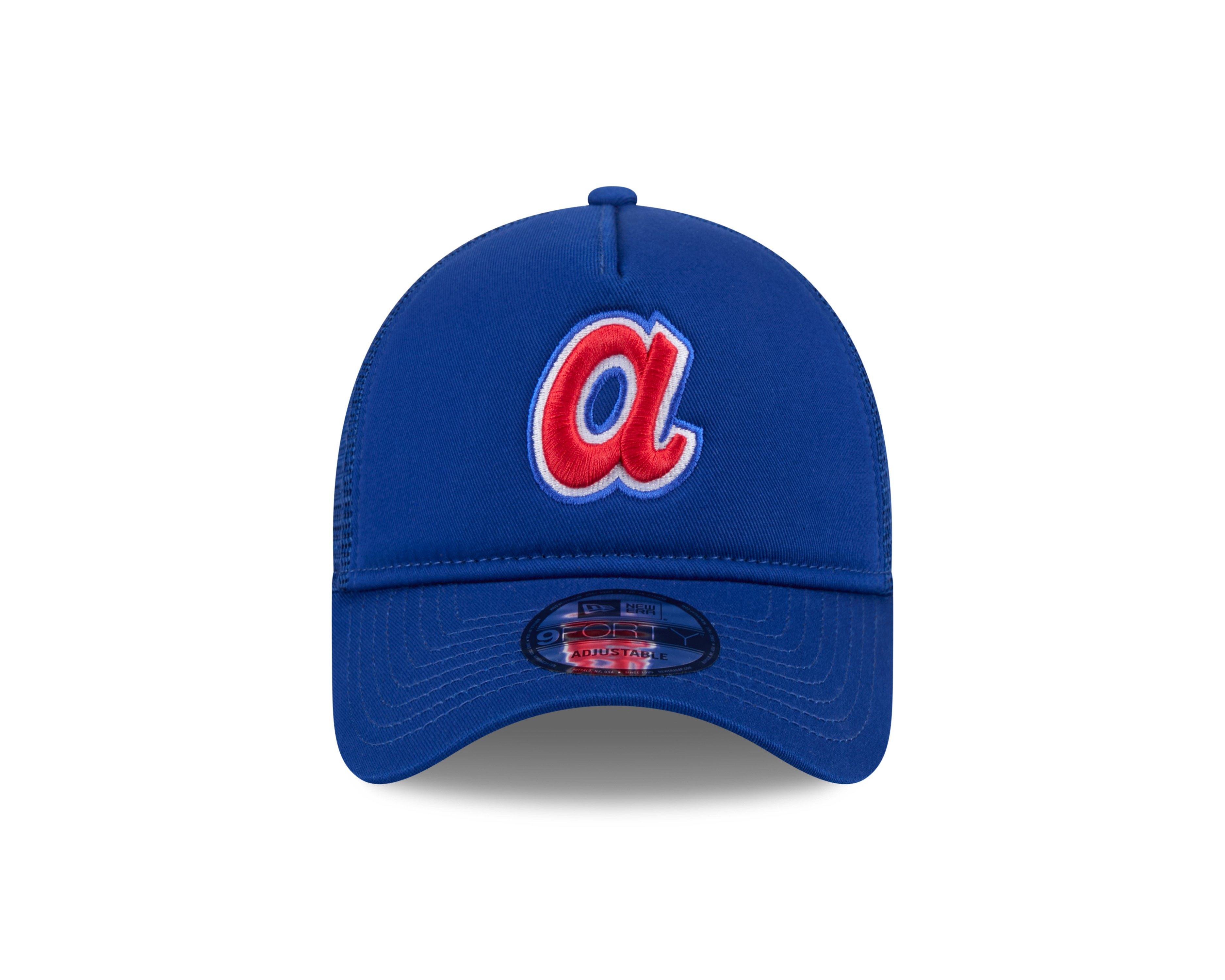 New Era Atlanta Braves 9FORTY A-Frame Cooperstown Trucker Snapback Hat-Royal - ROYAL Thumbnail View 3