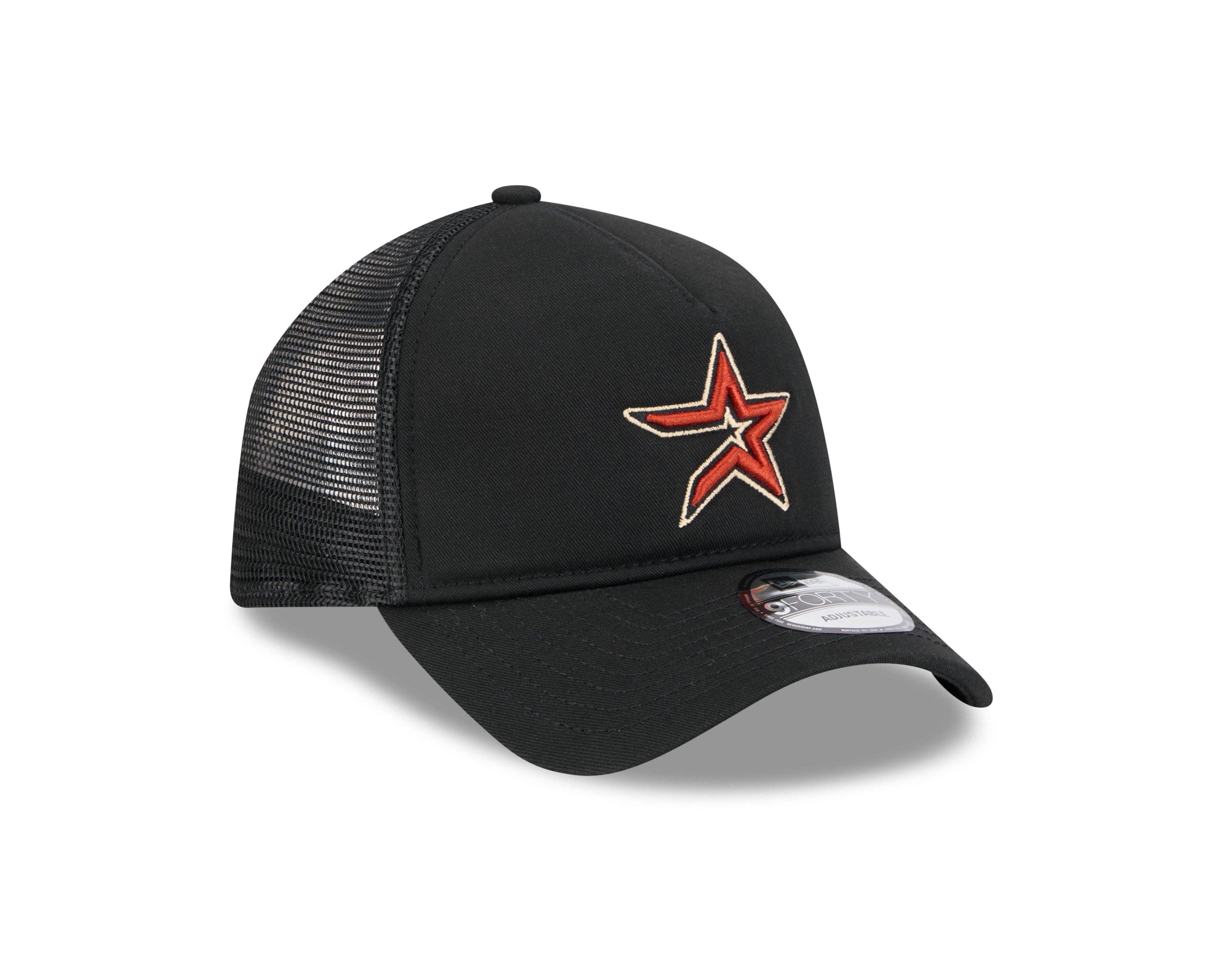 New Era Houston Astros 9FORTY A-Frame Cooperstown Trucker Snapback Hat-Black - BLACK Thumbnail View 2