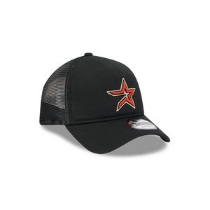 New Era Houston Astros 9FORTY A-Frame Cooperstown Trucker Snapback Hat-Black