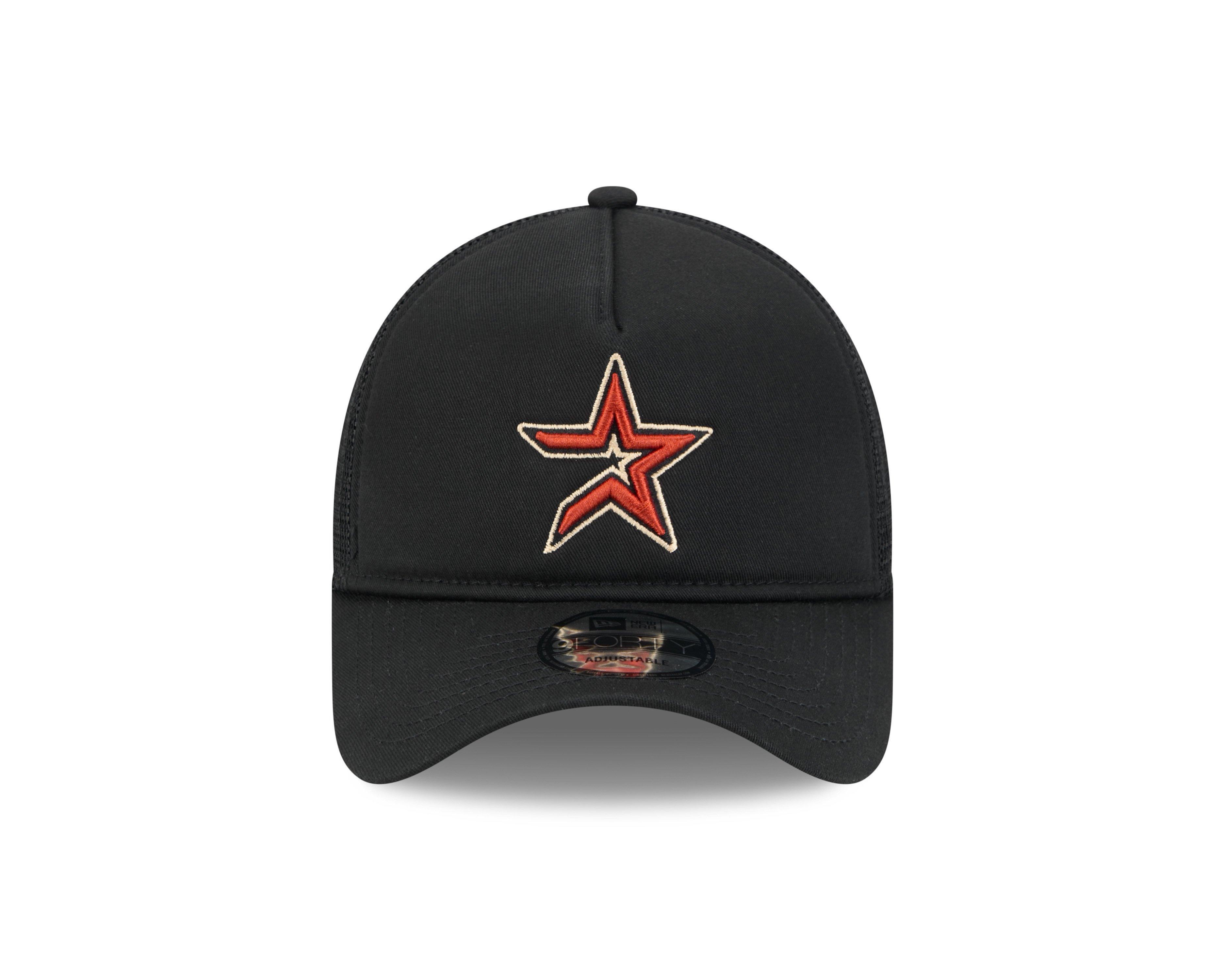 New Era Houston Astros 9FORTY A-Frame Cooperstown Trucker Snapback Hat-Black - BLACK Thumbnail View 3