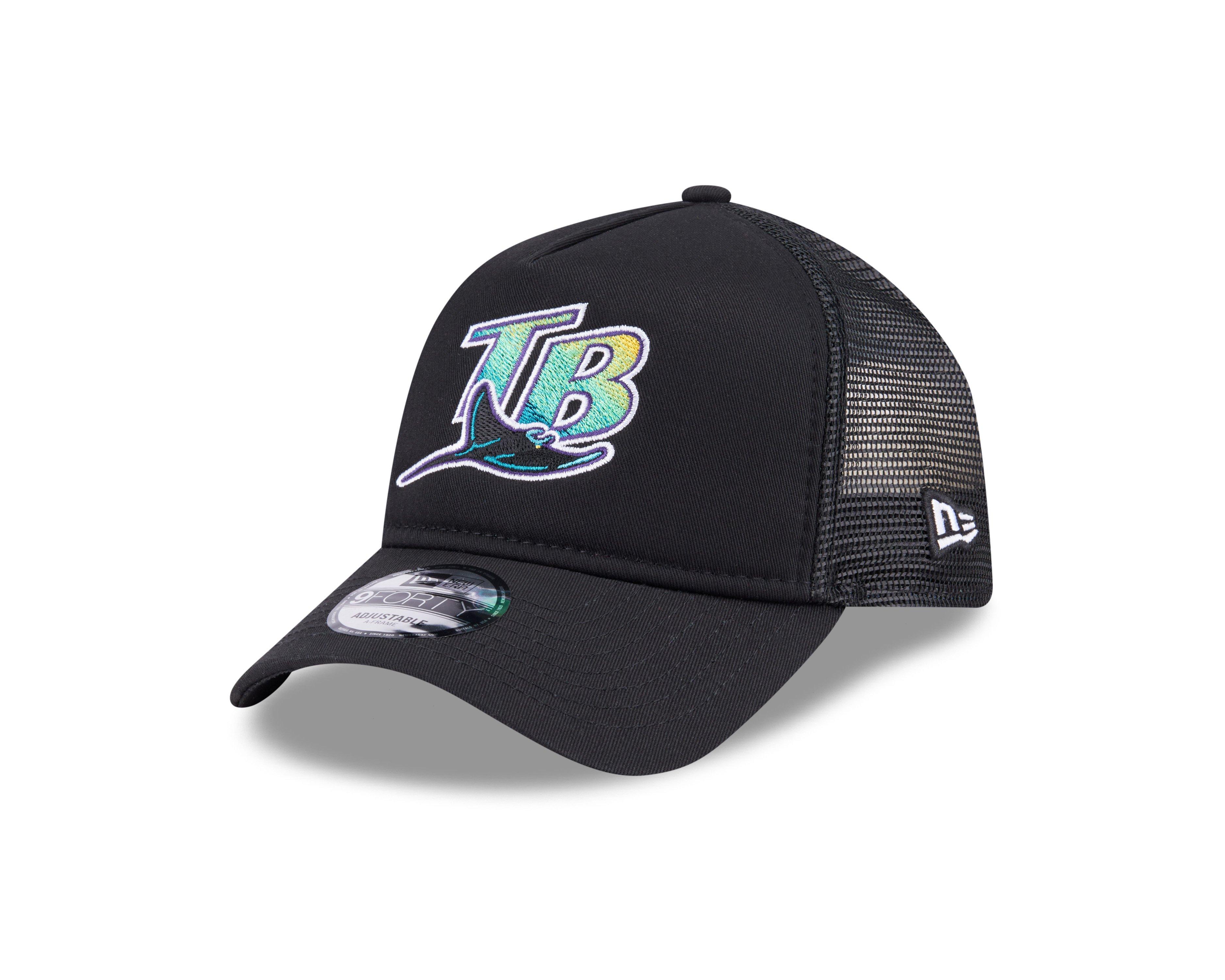 New Era Tampa Bay Rays 9FORTY A-Frame Cooperstown Trucker Snapback Hat-Black - BLACK Thumbnail View 1