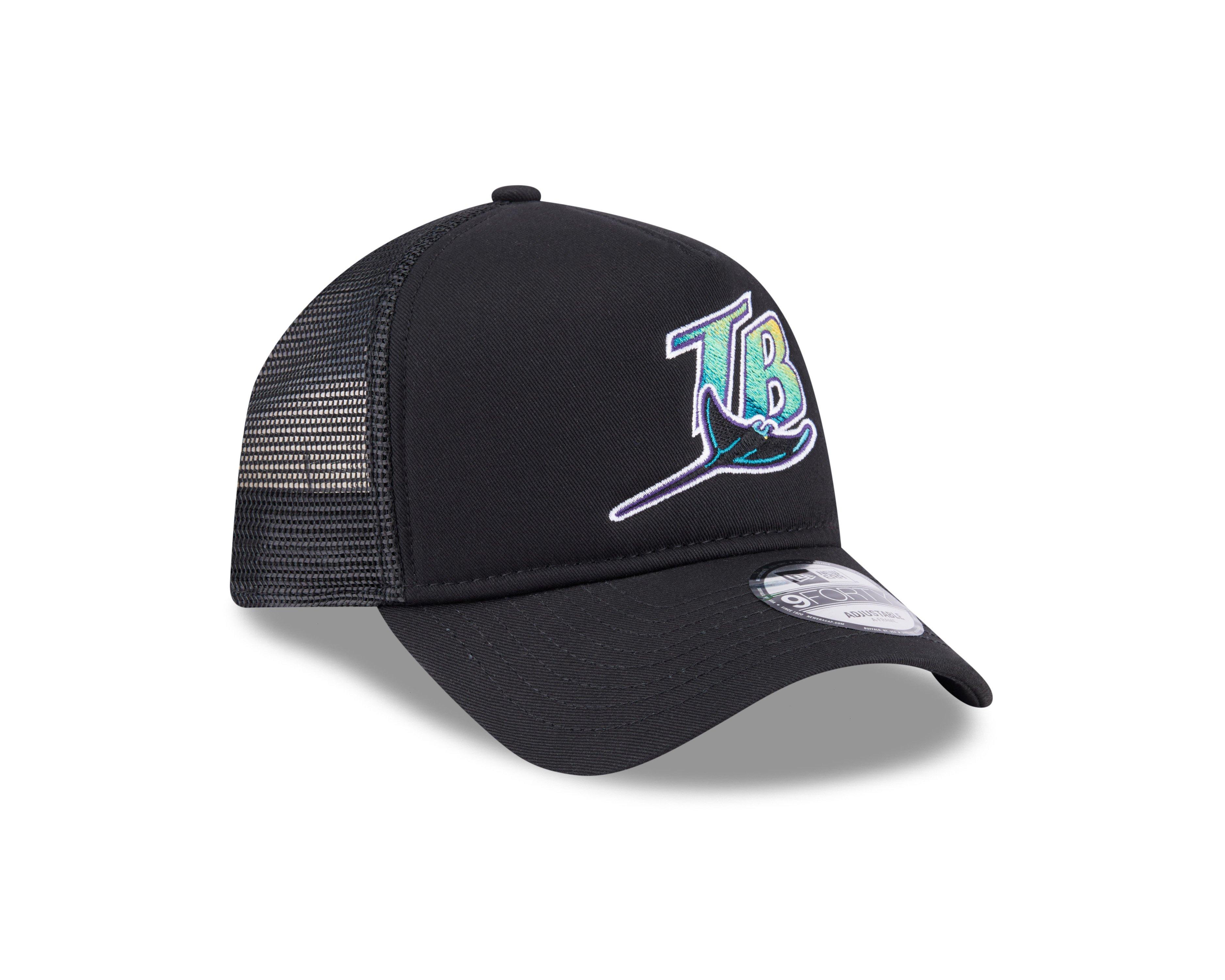 New Era Tampa Bay Rays 9FORTY A-Frame Cooperstown Trucker Snapback Hat-Black - BLACK Thumbnail View 2
