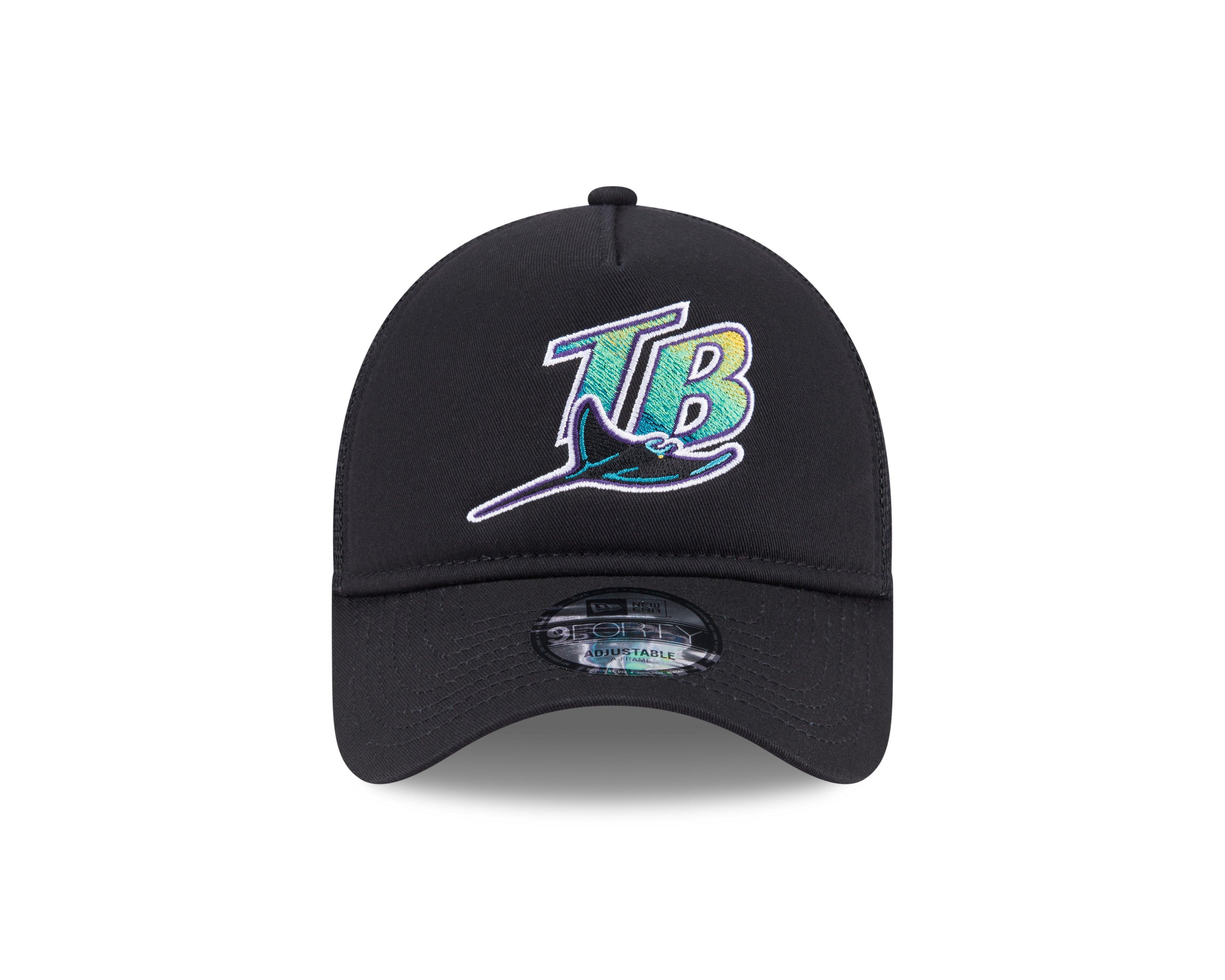 New Era Tampa Bay Rays 9FORTY A-Frame Cooperstown Trucker Snapback Hat-Black - BLACK Thumbnail View 3