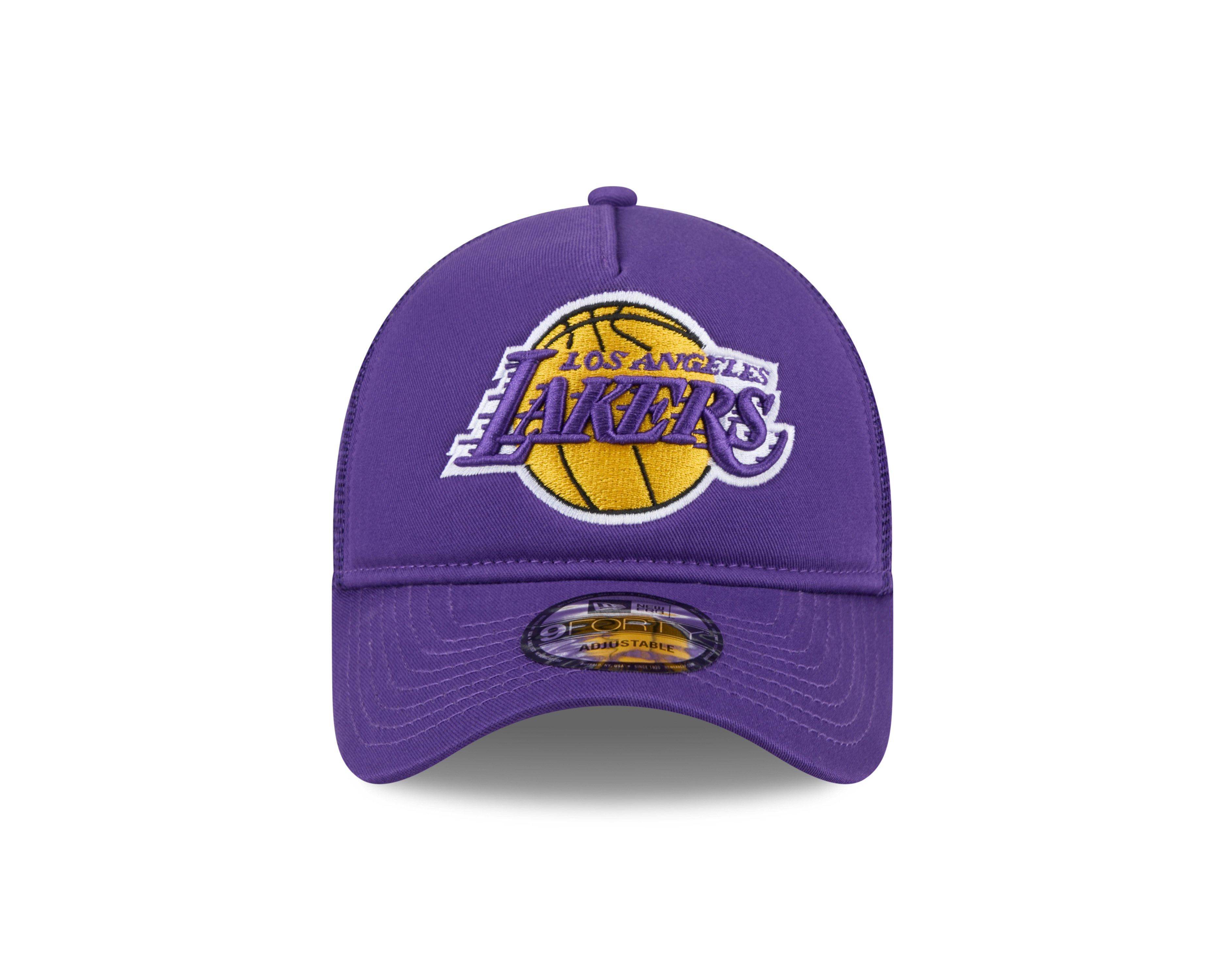 New Era Los Angeles Lakers 9FORTY A-Frame Trucker Snapback Hat-Purple - PURPLE Thumbnail View 3