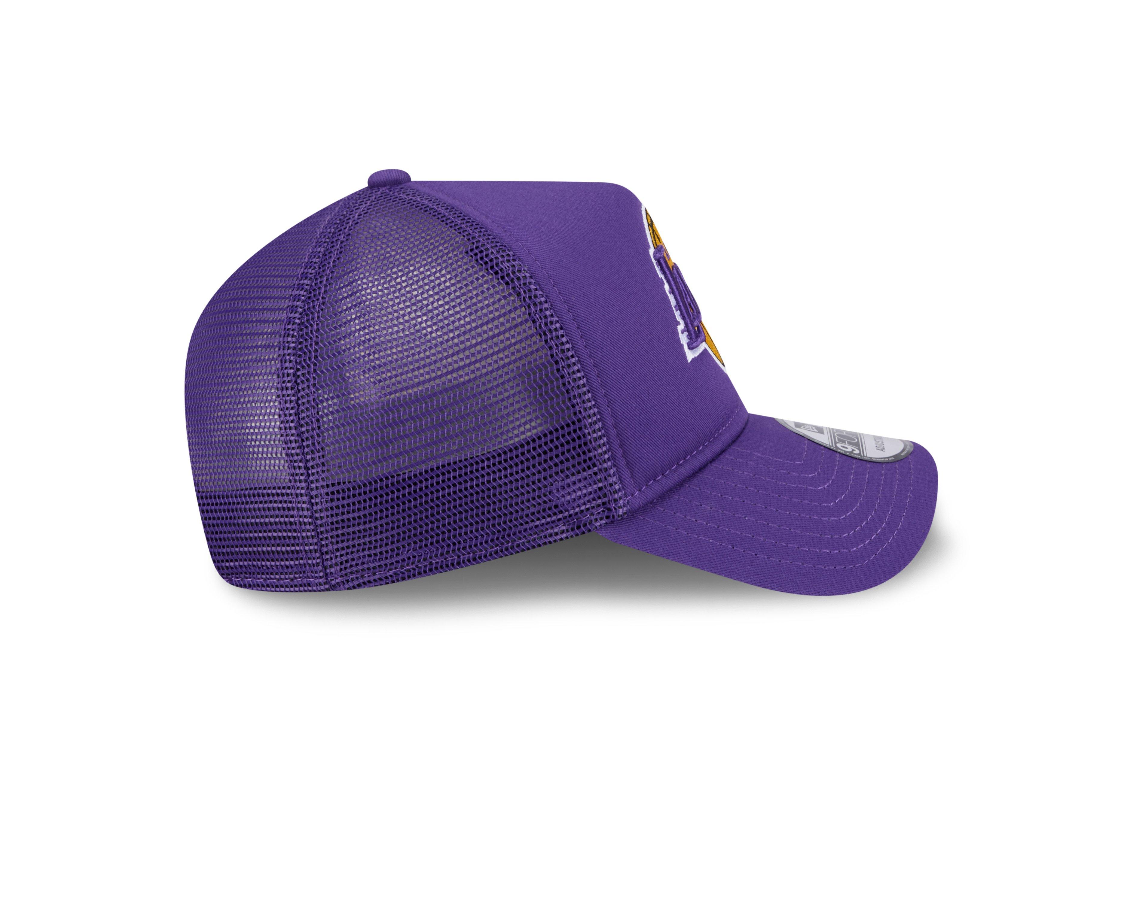New Era Los Angeles Lakers 9FORTY A-Frame Trucker Snapback Hat-Purple - PURPLE Thumbnail View 6