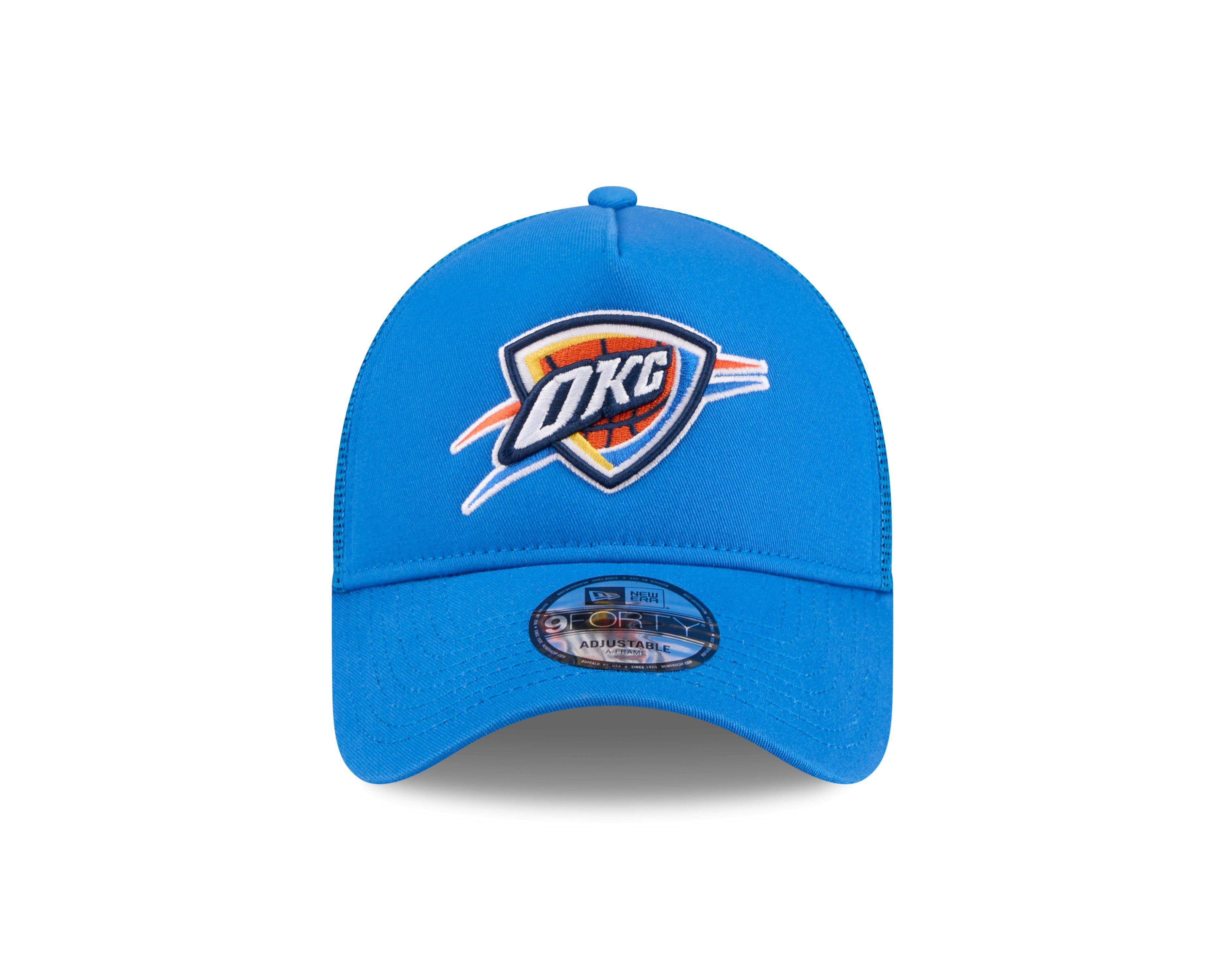 New Era Oklahoma City Thunder 9FORTY A-Frame Trucker Snapback Hat-Blue - BLUE Thumbnail View 3