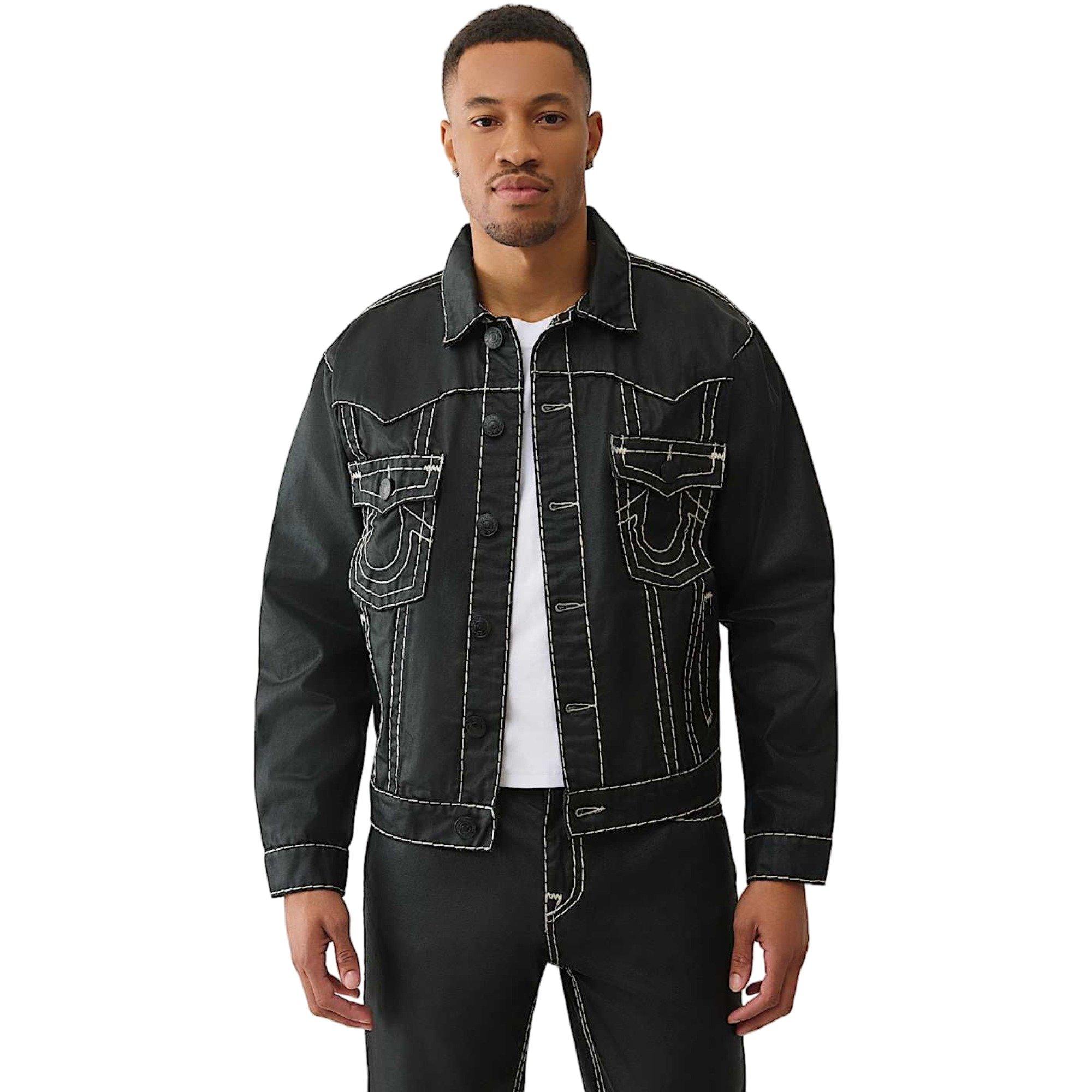 True Religion Men's Oversized Super T Coated Denim Jacket - BLACK Thumbnail View 1