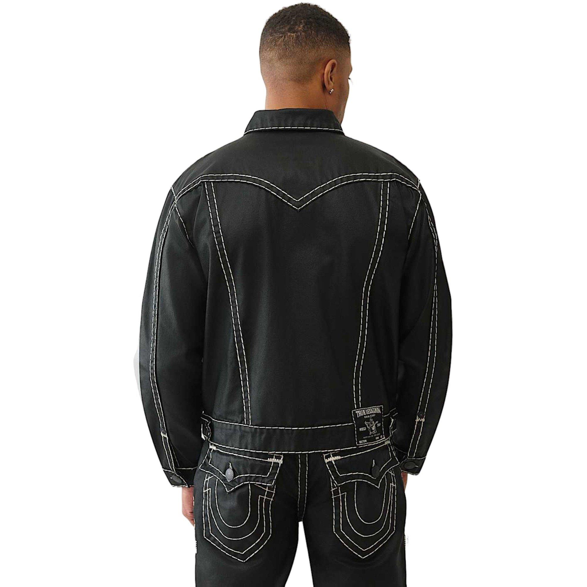 True Religion Men's Oversized Super T Coated Denim Jacket - BLACK Thumbnail View 2
