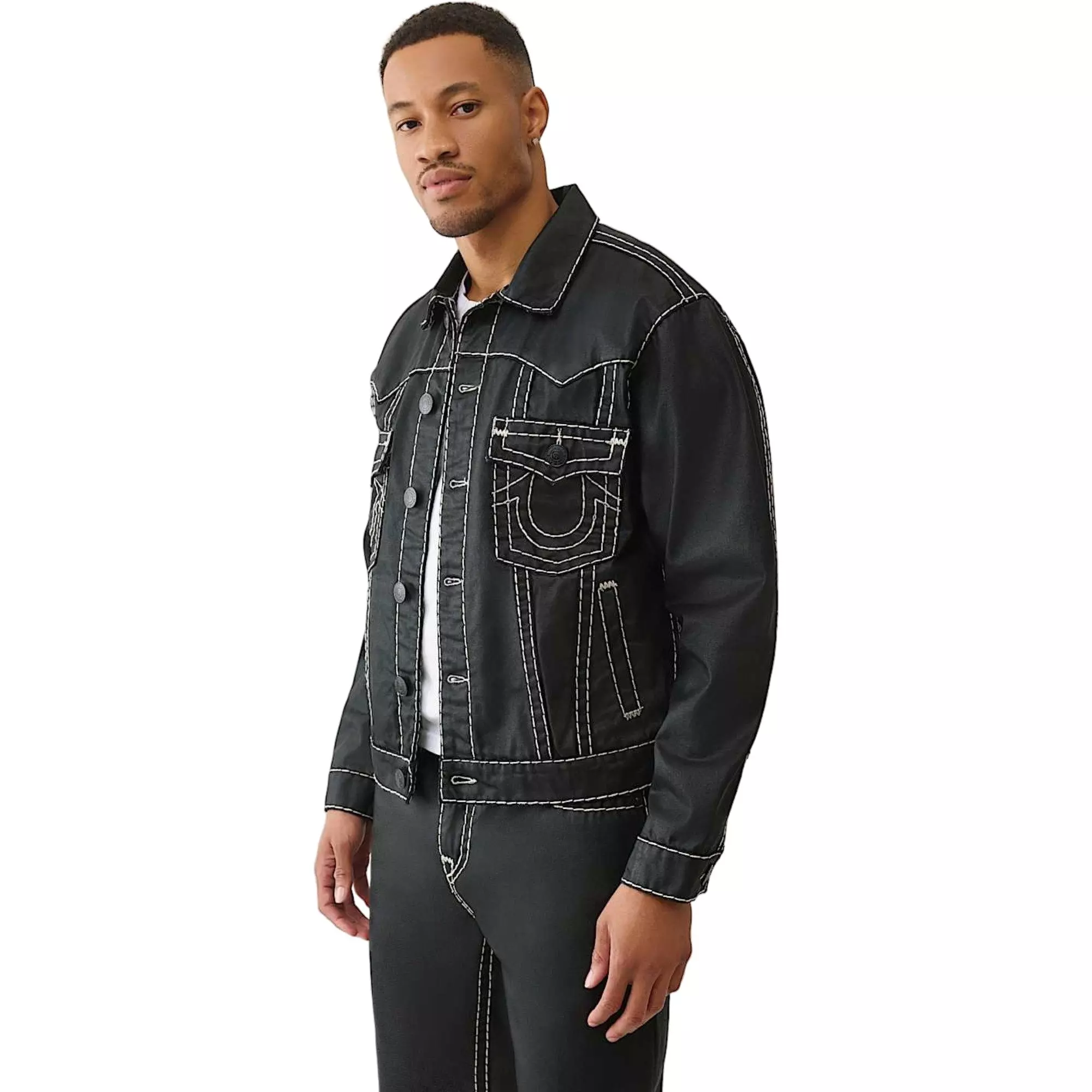 True Religion Men's Oversized Super T Coated Denim Jacket - BLACK