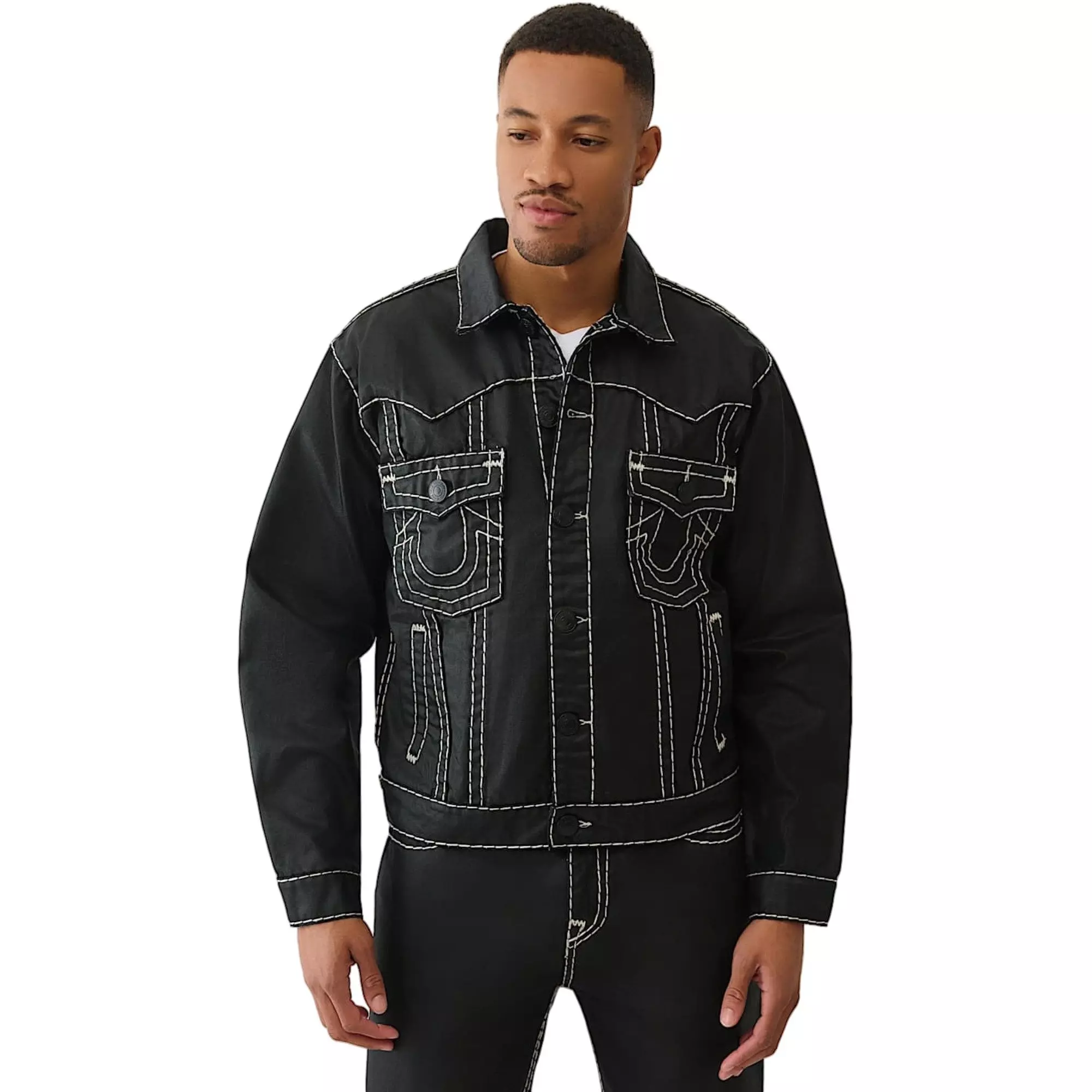 True Religion Men's Oversized Super T Coated Denim Jacket - BLACK