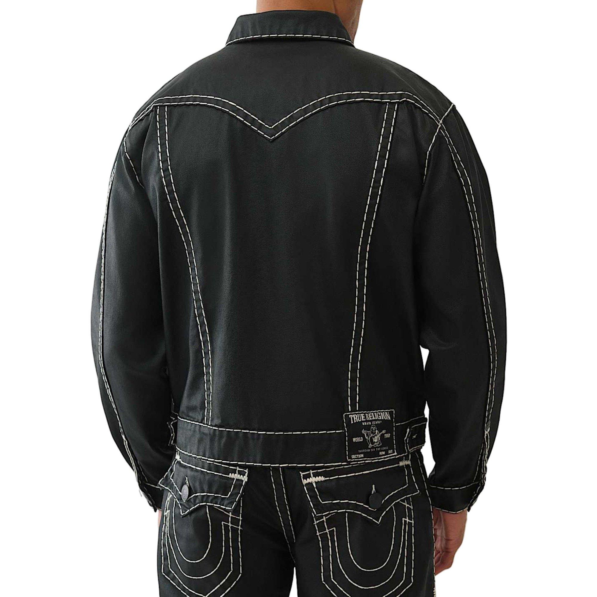 True Religion Men's Oversized Super T Coated Denim Jacket - BLACK Thumbnail View 5