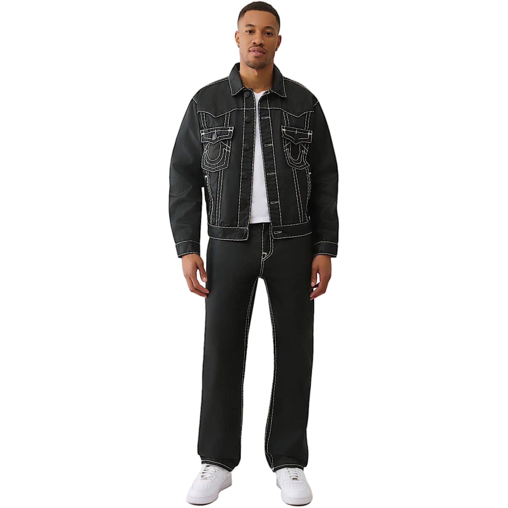 True Religion Men's Oversized Super T Coated Denim Jacket - BLACK Thumbnail View 6