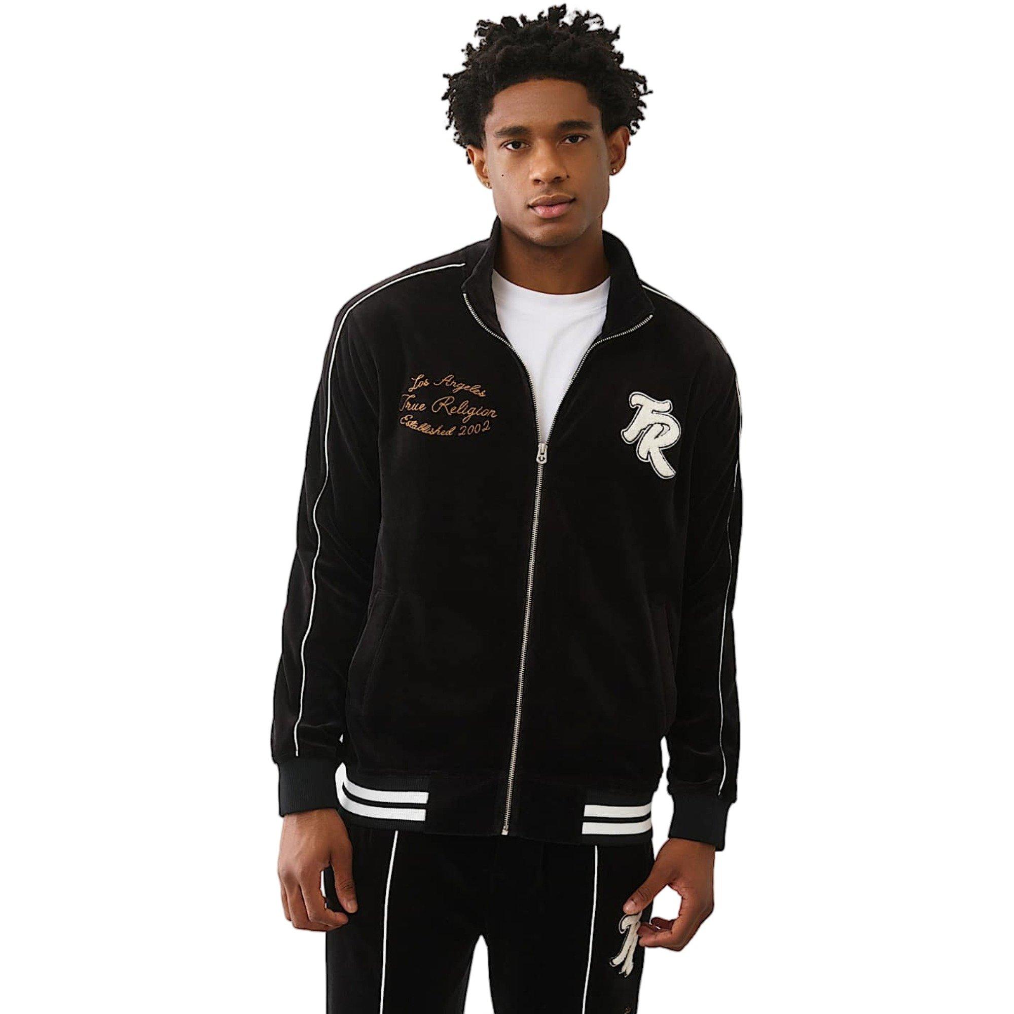 True Religion Men's Logo Patch Velour Track Jacket - BLACK Thumbnail View 1