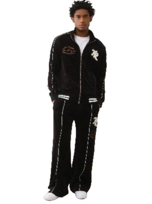 True Religion Men's Logo Patch Velour Track Jacket - BLACK Thumbnail View 2