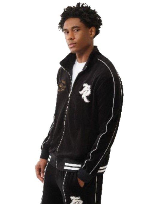 True Religion Men's Logo Patch Velour Track Jacket - BLACK Thumbnail View 4