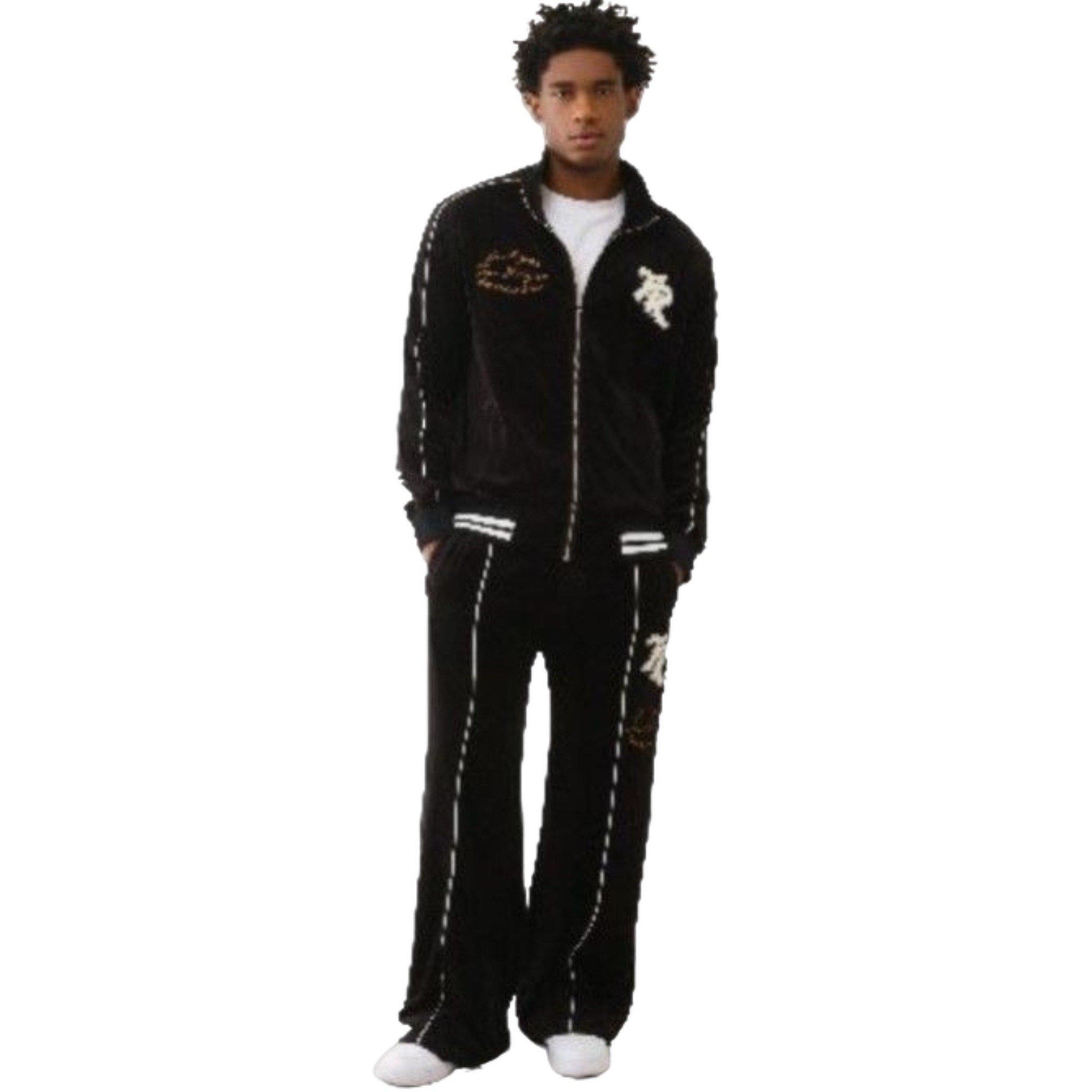 True Religion Men's Velour Track Jacket Black