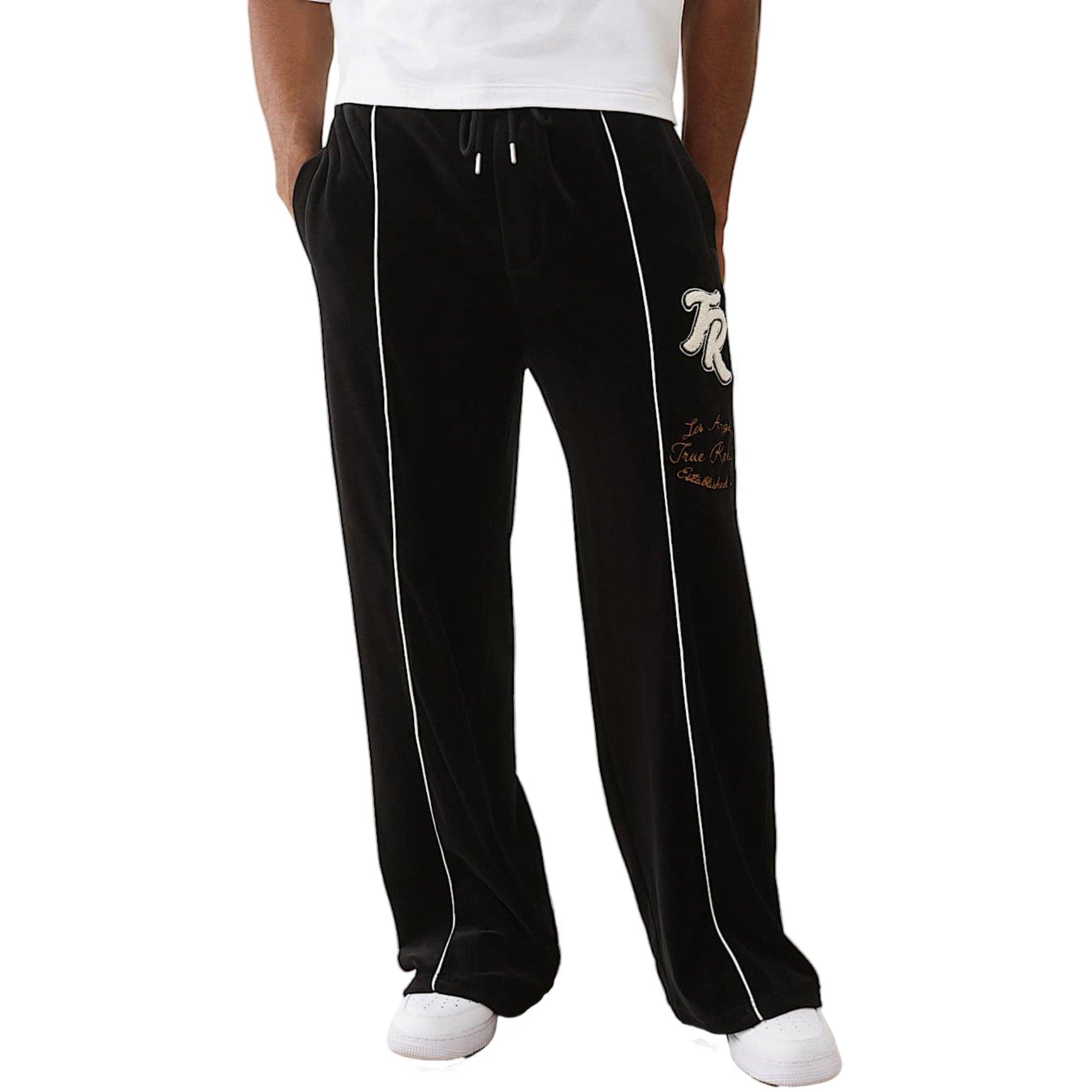 True Religion Men's Logo Patch Velour Track Pants - BLACK Thumbnail View 1