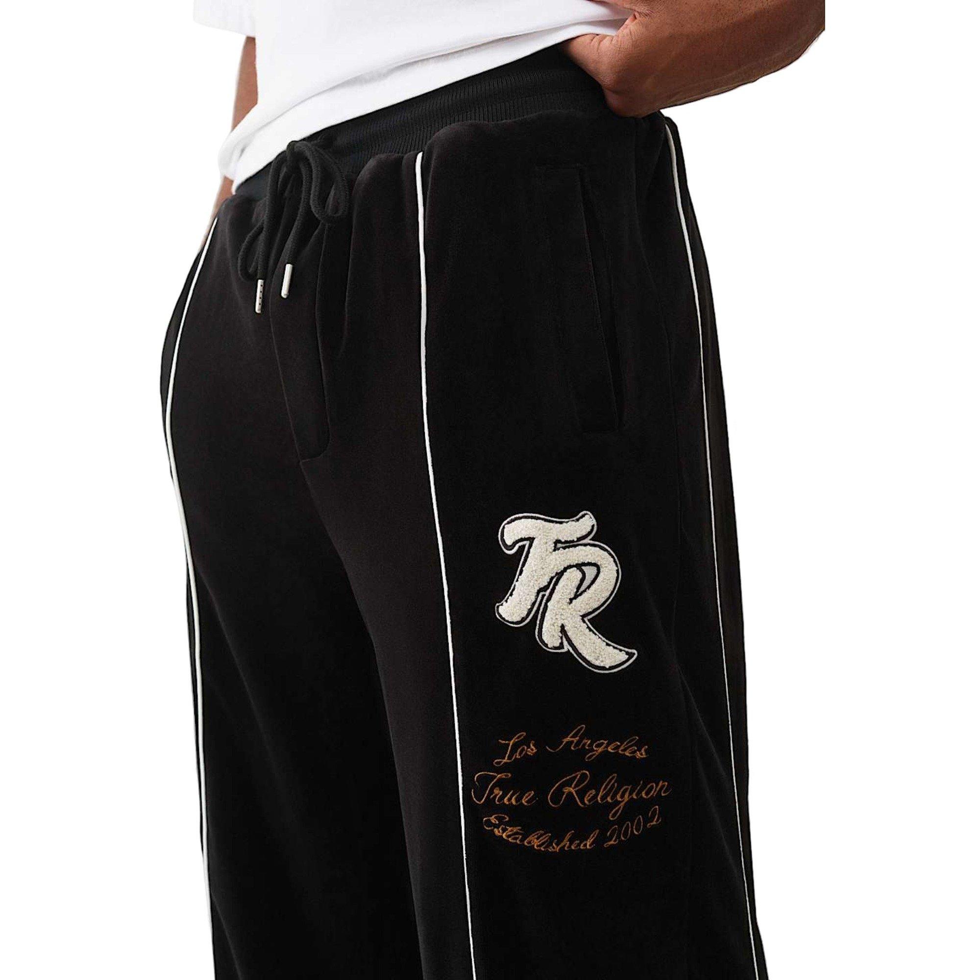 True Religion Men's Logo Patch Velour Track Pants - BLACK Thumbnail View 3