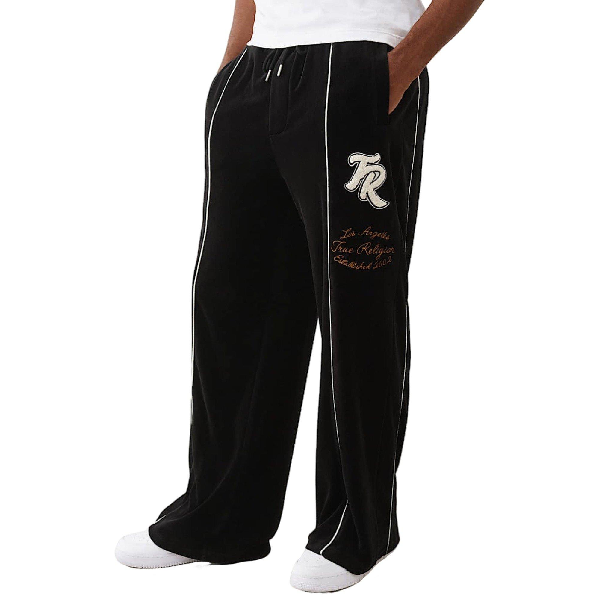 True Religion Men's Logo Patch Velour Track Pants - BLACK Thumbnail View 4