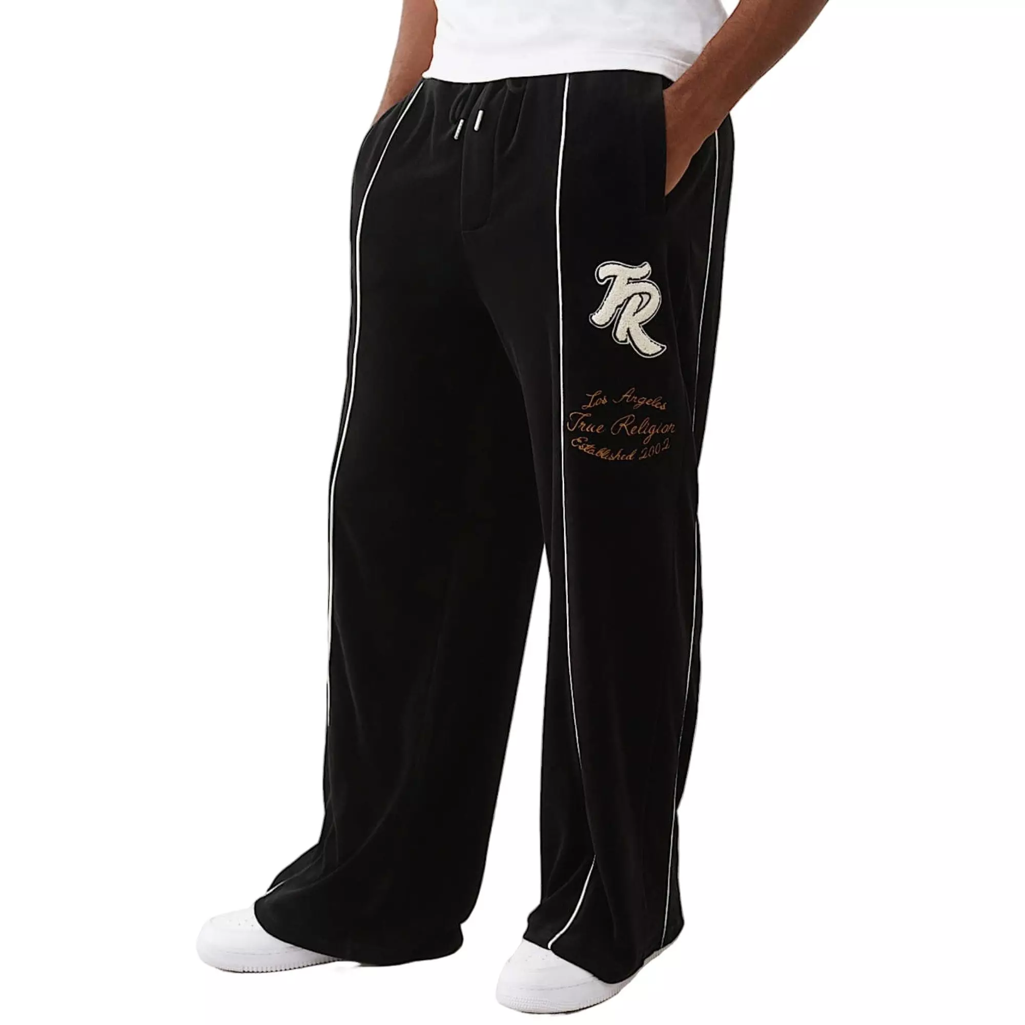 True Religion Men's Logo Patch Velour Track Pants - BLACK