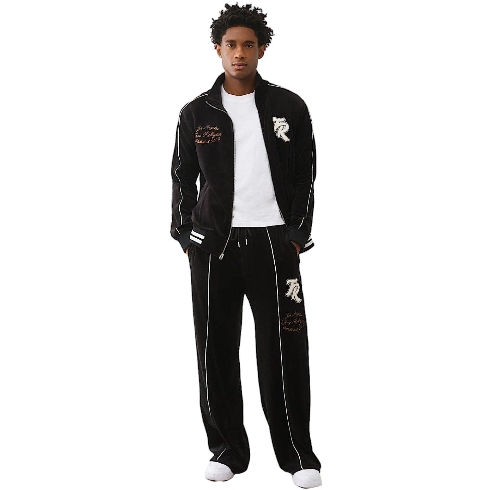True Religion Men's Logo Patch Velour Track Pants - BLACK Thumbnail View 5
