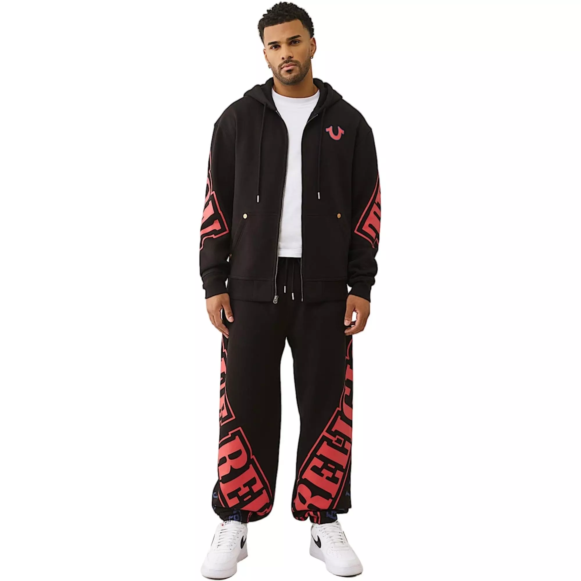 True Religion Men's Arched Logo Baggy Joggers - BLACK