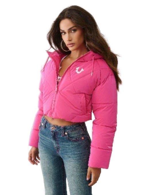 True Religion Women's High Shine Puffer Jacket - Pink - FUCSHIA Thumbnail View 1