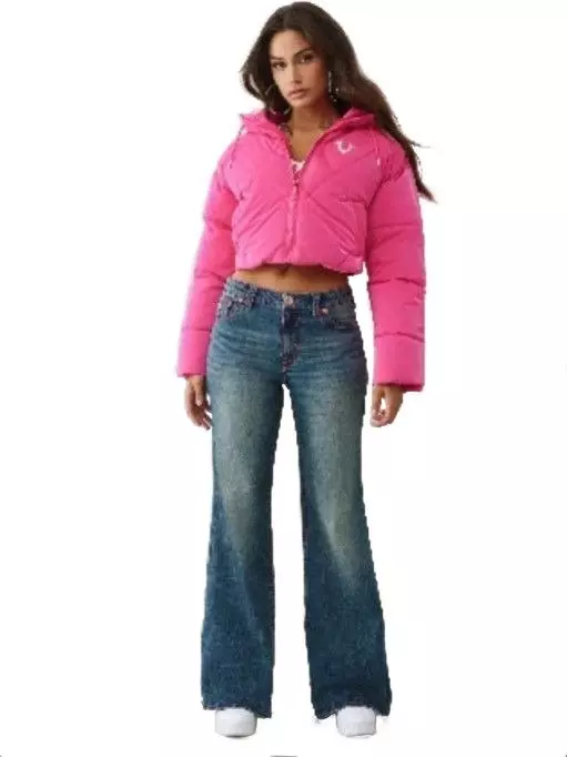 True Religion Women's High Shine Puffer Jacket - Pink - FUCSHIA