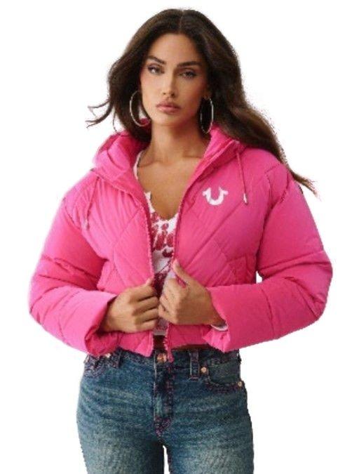 True Religion Women's High Shine Puffer Jacket - Pink - FUCSHIA Thumbnail View 4