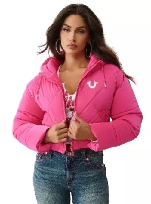 True Religion Women's High Shine Puffer Jacket - Pink - FUCSHIA