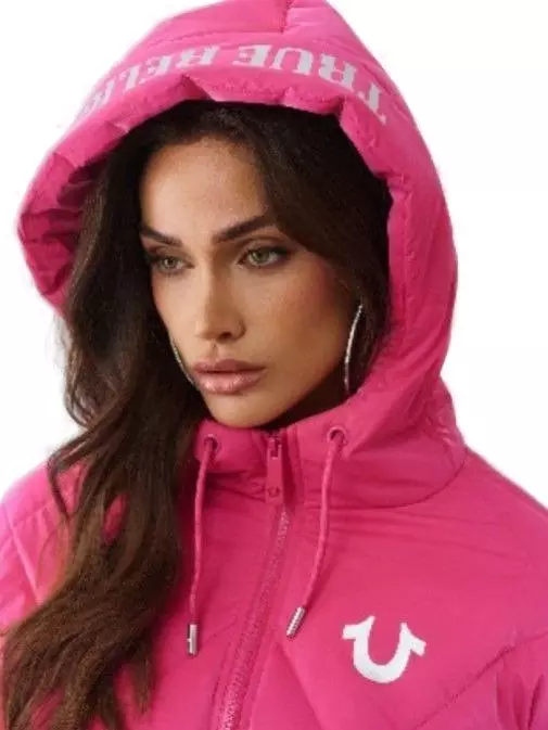 True Religion Women's High Shine Puffer Jacket - Pink - FUCSHIA