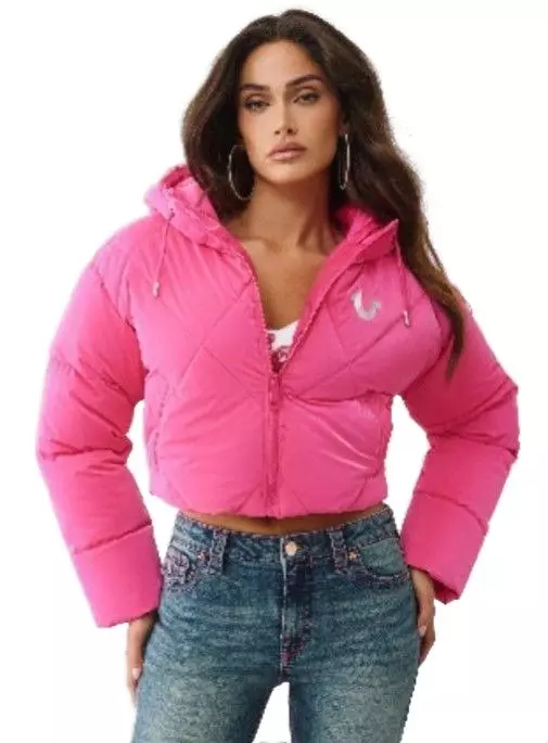 True Religion Women's High Shine Puffer Jacket - Pink - FUCSHIA