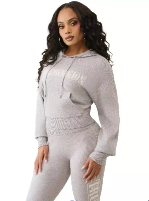 True Religion Women's Sweater Knit Hoodie - Grey - GREY