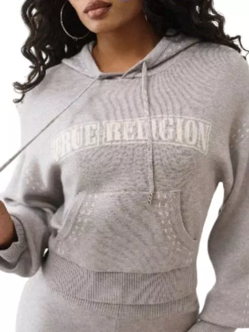 True Religion Women's Sweater Knit Hoodie - Grey - GREY