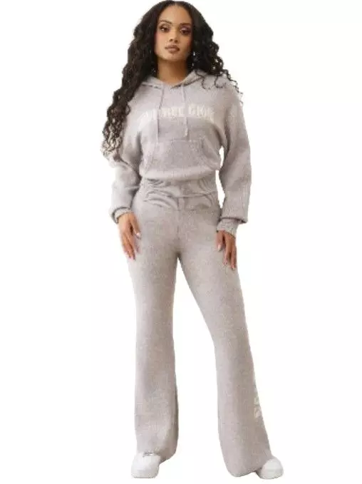 True Religion Women's Sweater Knit Wide Leg Pants - Grey - GREY
