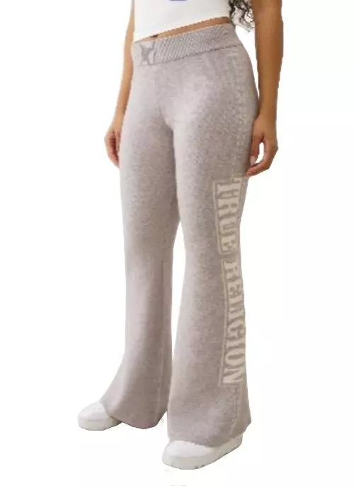 True Religion Women's Sweater Knit Wide Leg Pants - Grey - GREY